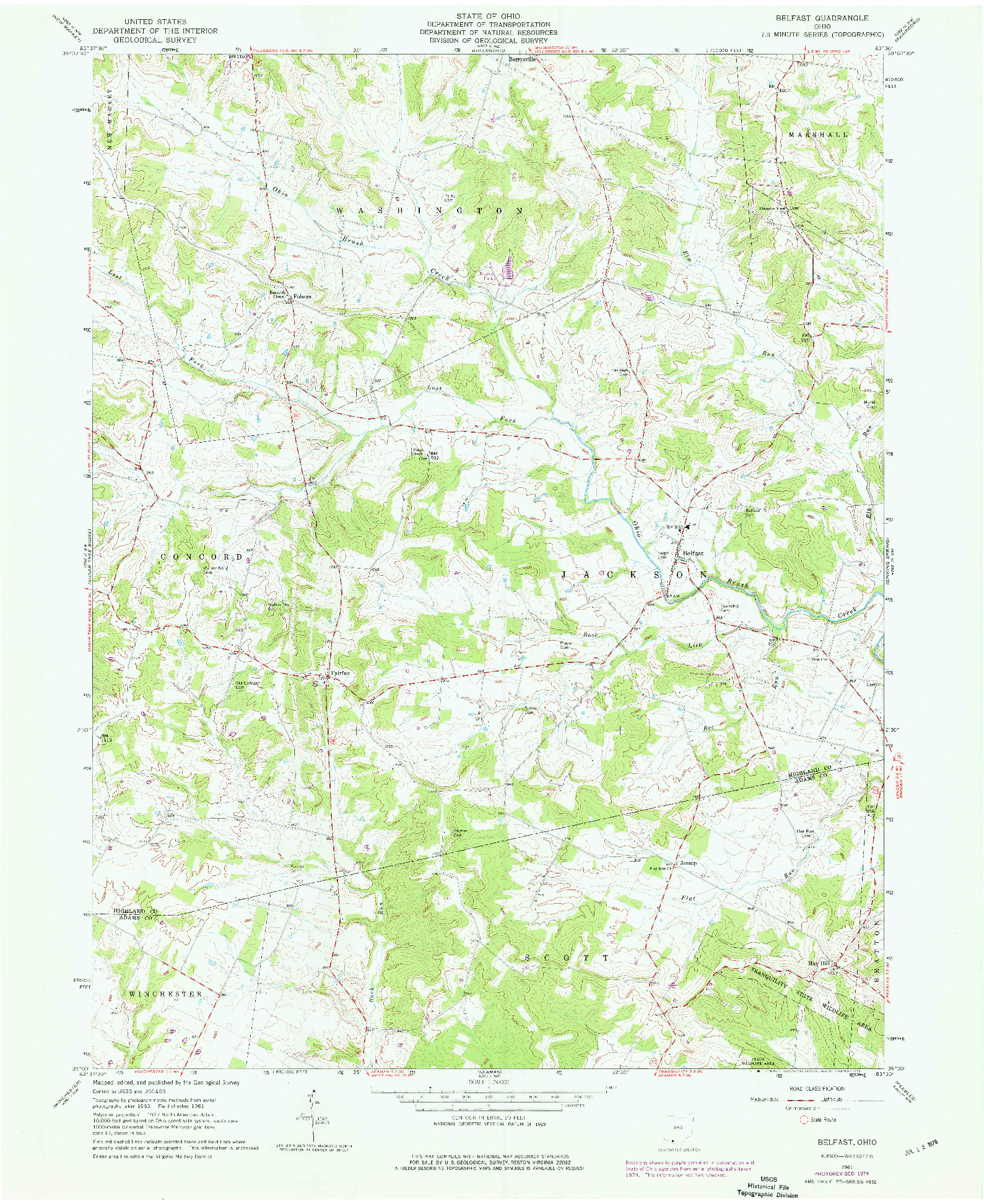 USGS 1:24000-SCALE QUADRANGLE FOR BELFAST, OH 1961