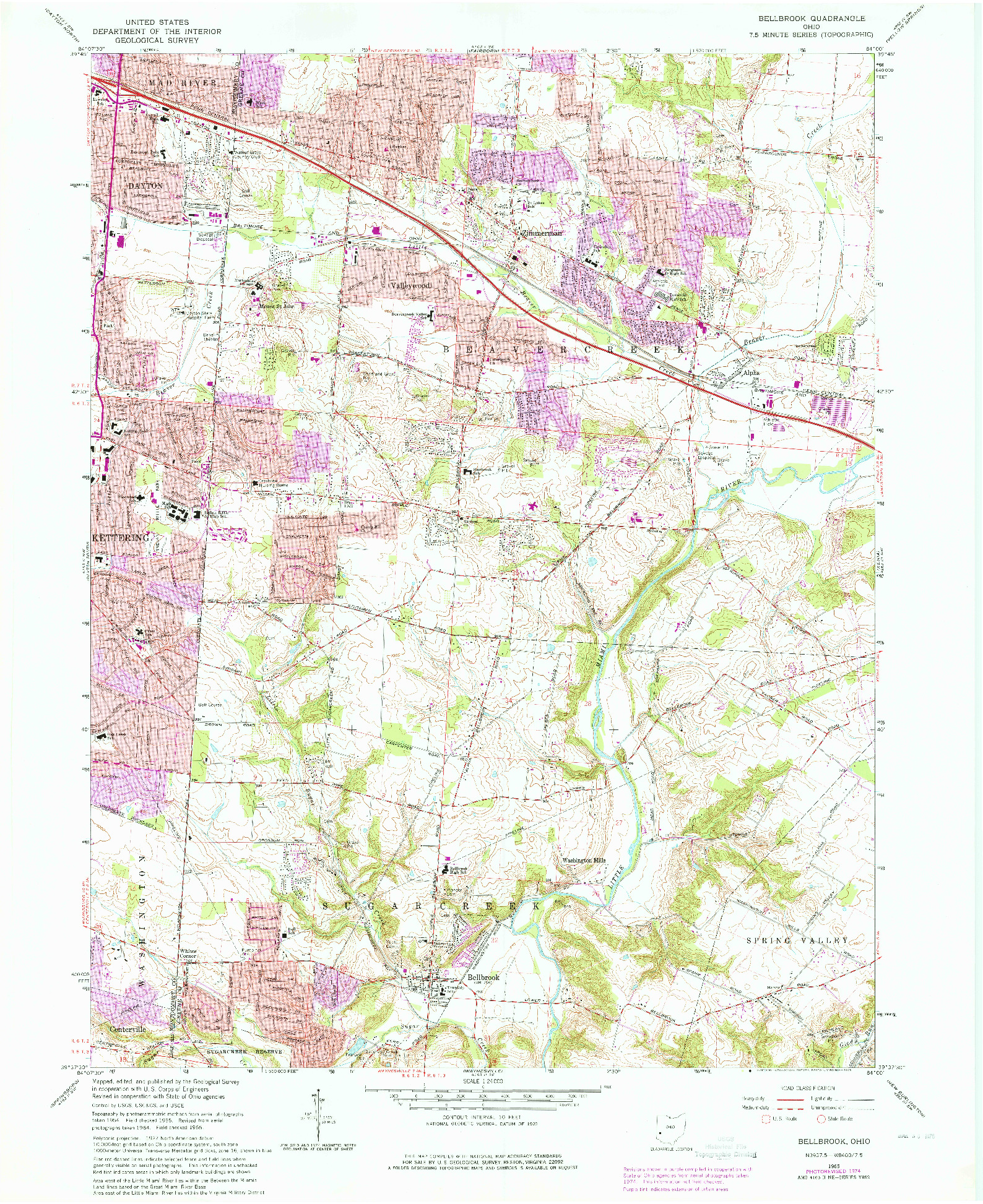 USGS 1:24000-SCALE QUADRANGLE FOR BELLBROOK, OH 1965