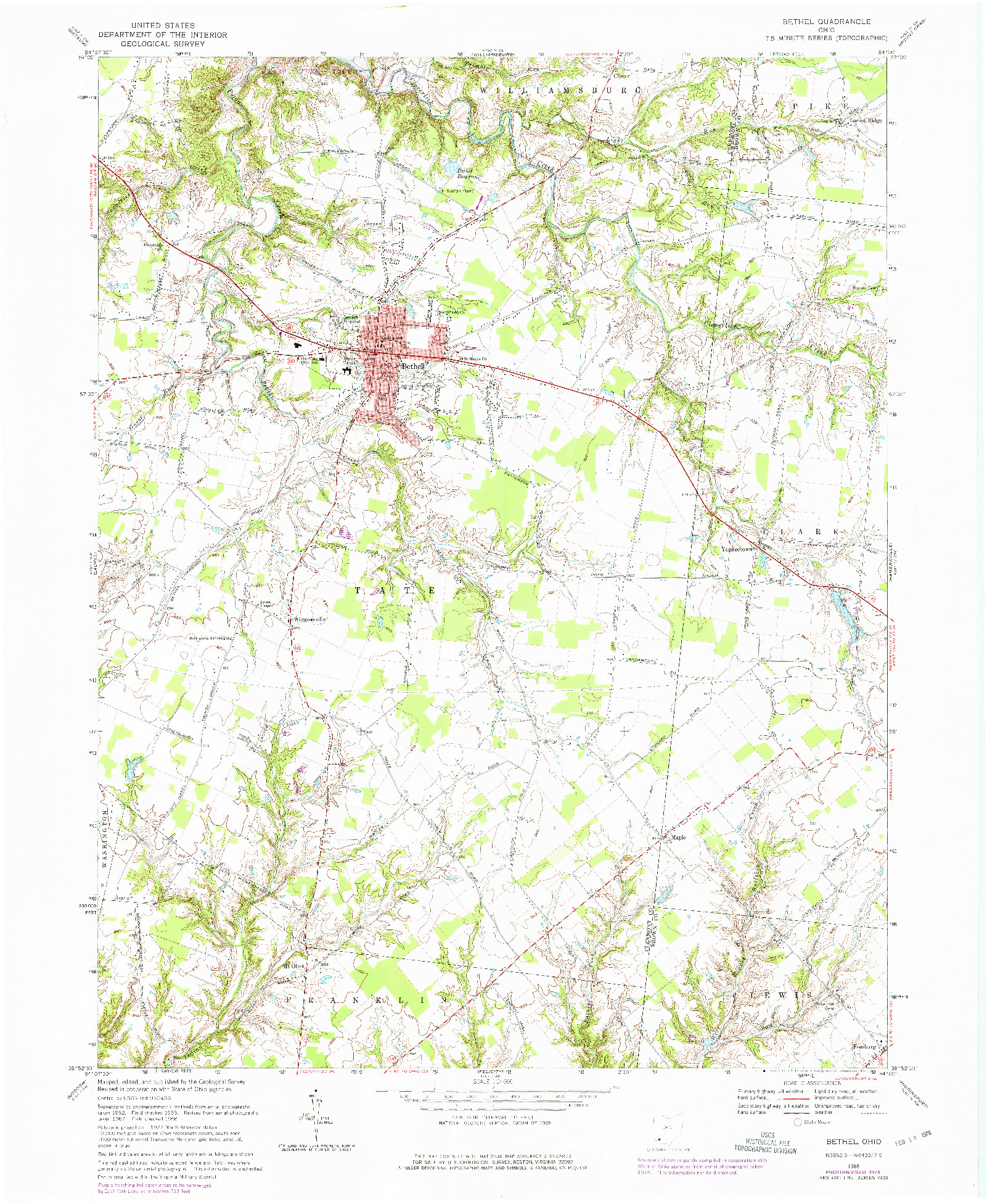 USGS 1:24000-SCALE QUADRANGLE FOR BETHEL, OH 1968