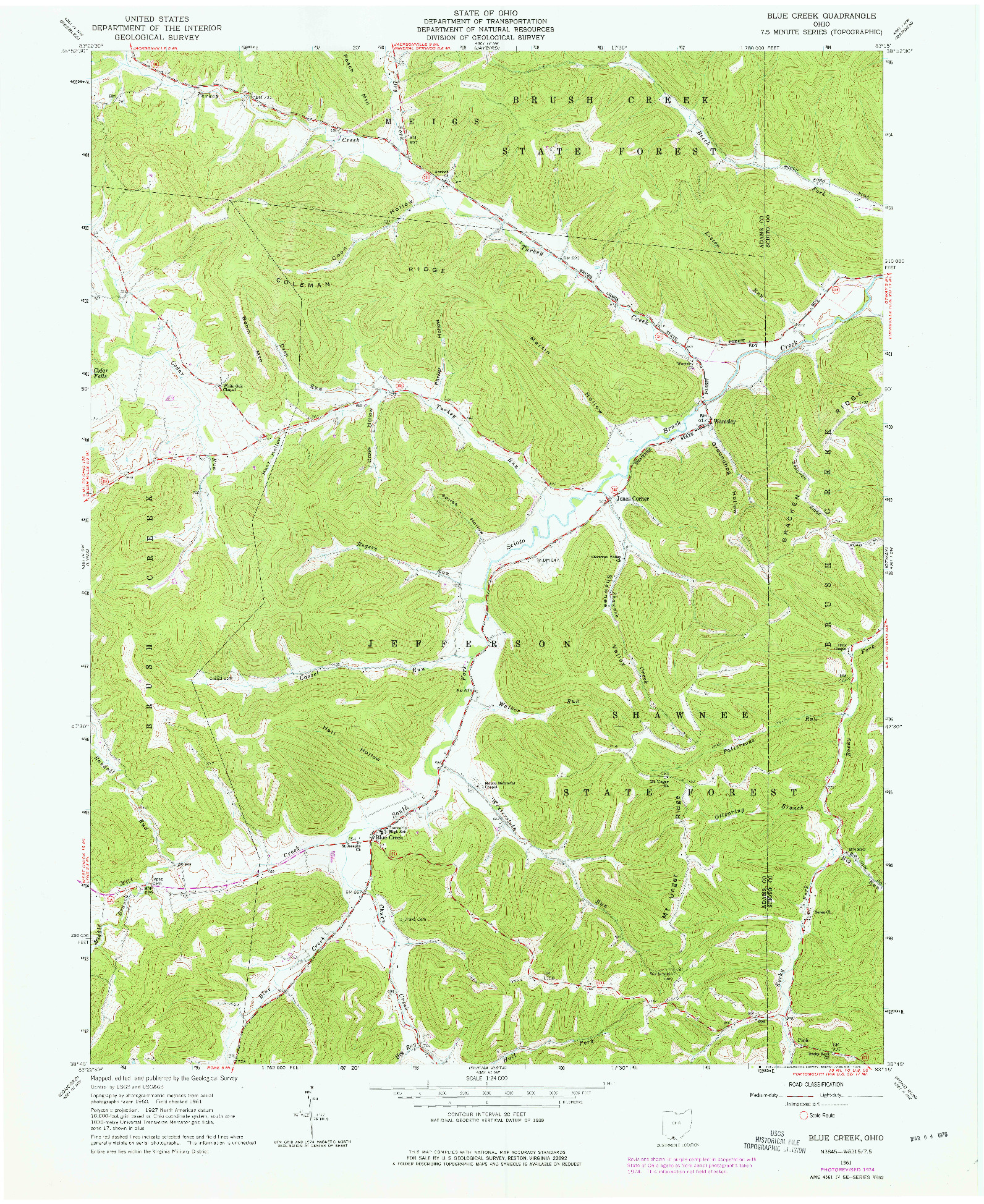 USGS 1:24000-SCALE QUADRANGLE FOR BLUE CREEK, OH 1961