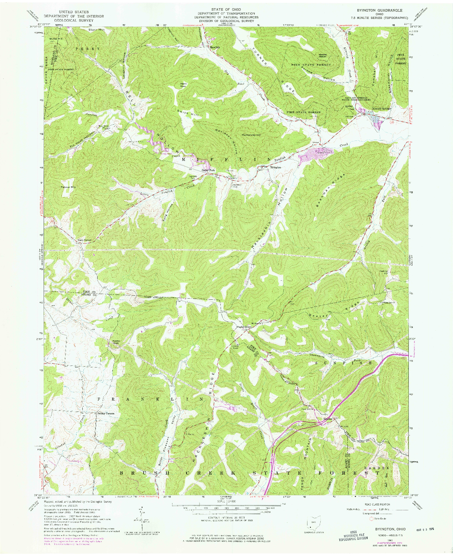 USGS 1:24000-SCALE QUADRANGLE FOR BYINGTON, OH 1961