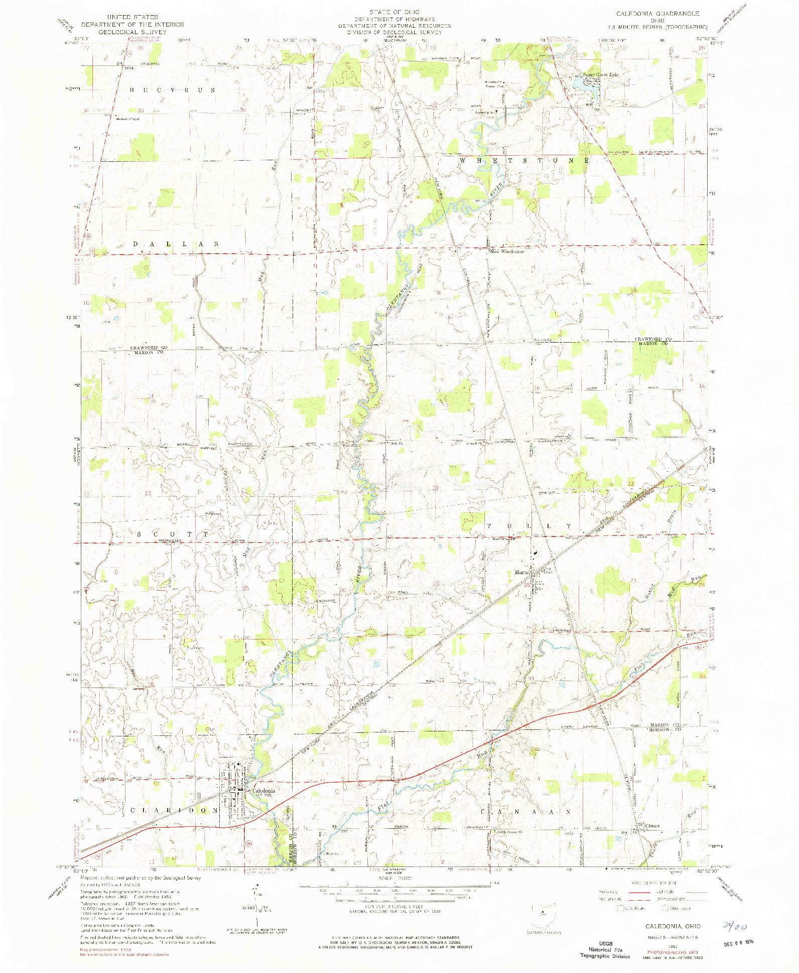 USGS 1:24000-SCALE QUADRANGLE FOR CALEDONIA, OH 1961