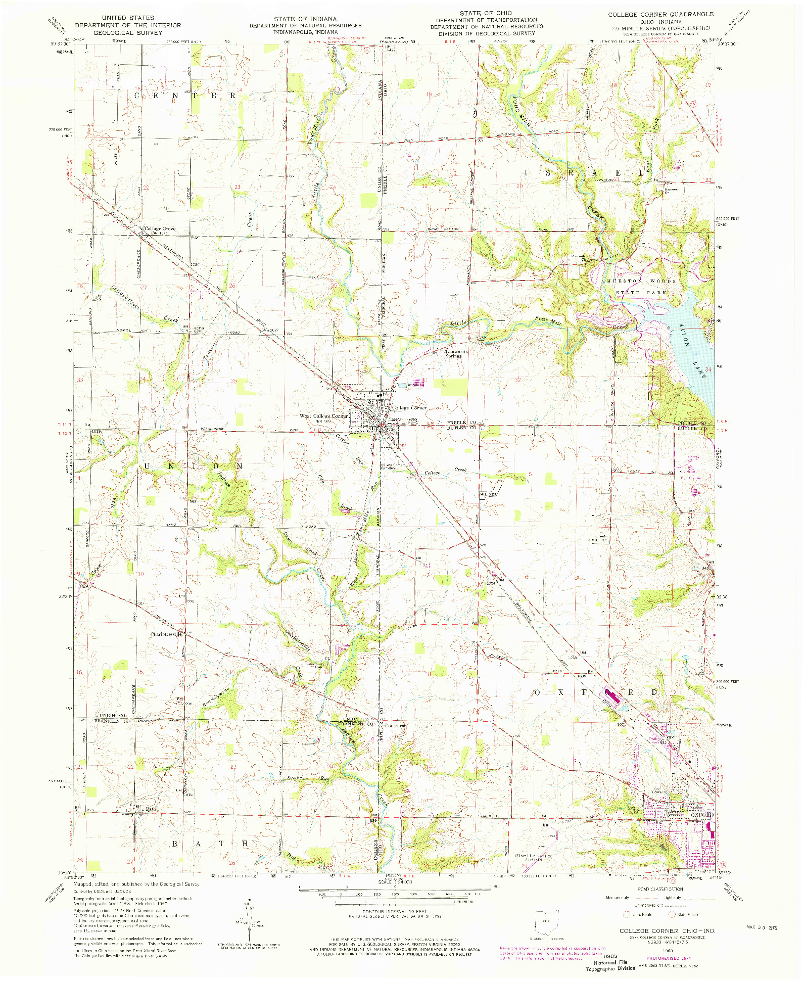 USGS 1:24000-SCALE QUADRANGLE FOR COLLEGE CORNER, OH 1960