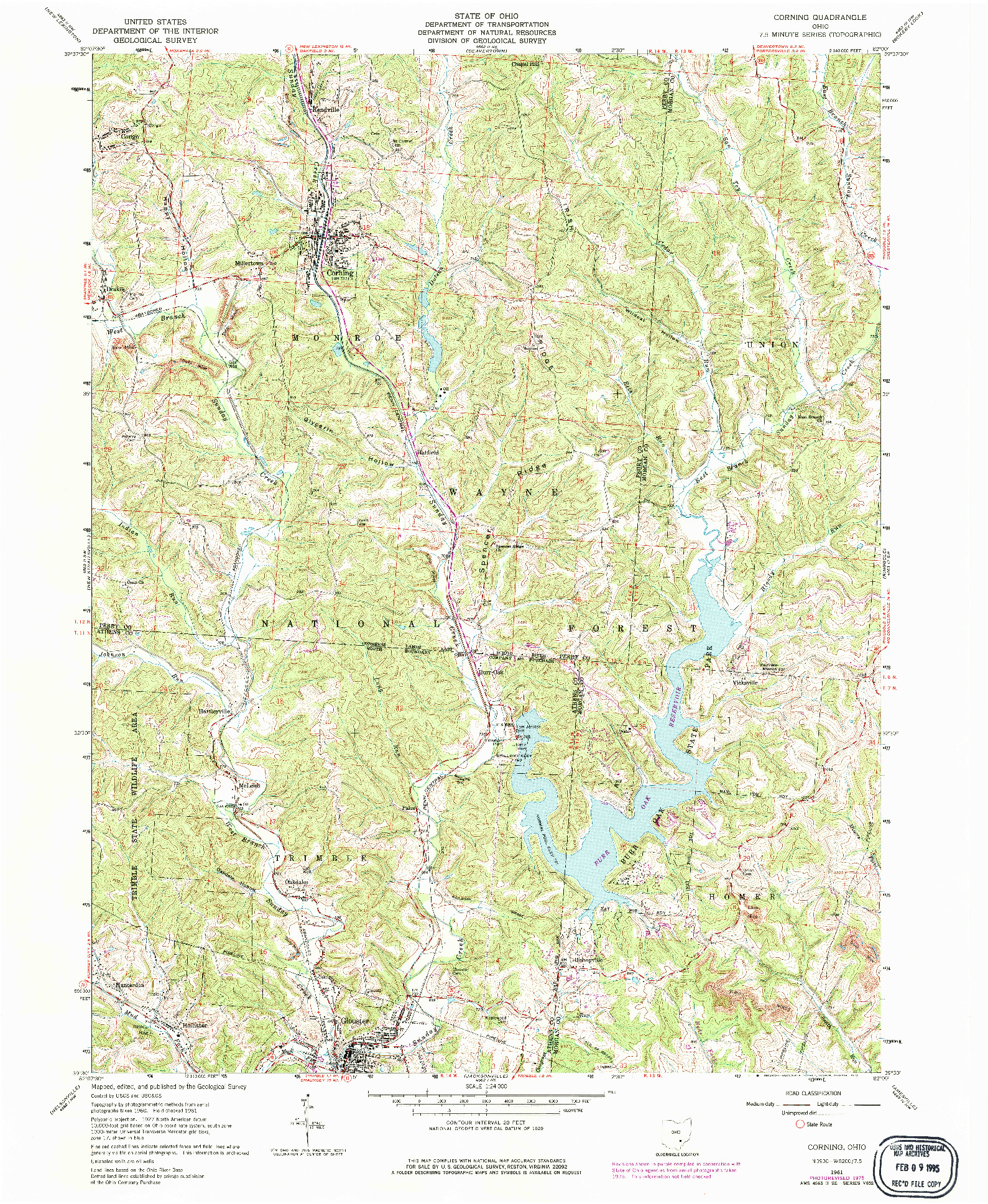 USGS 1:24000-SCALE QUADRANGLE FOR CORNING, OH 1961