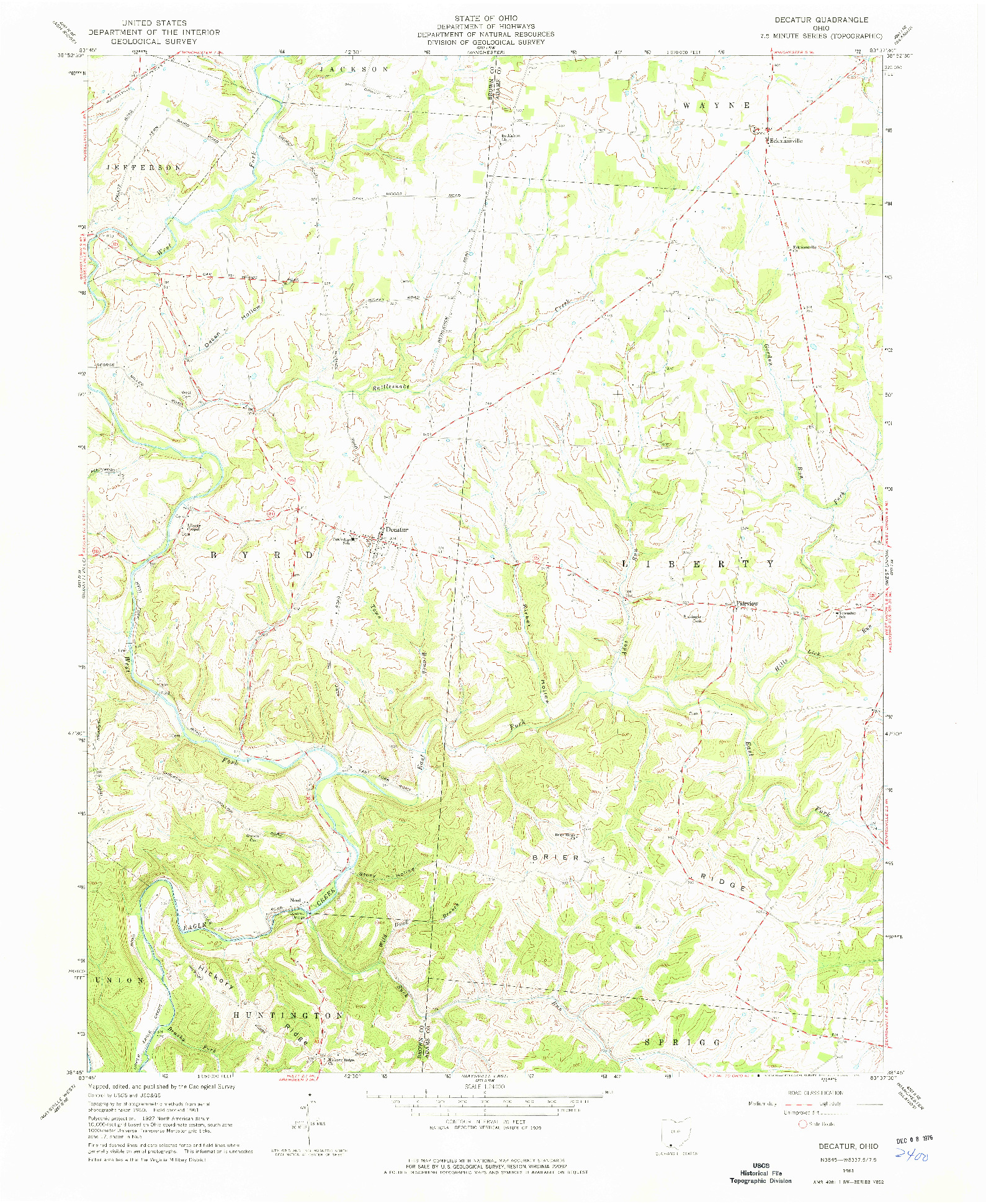 USGS 1:24000-SCALE QUADRANGLE FOR DECATUR, OH 1961