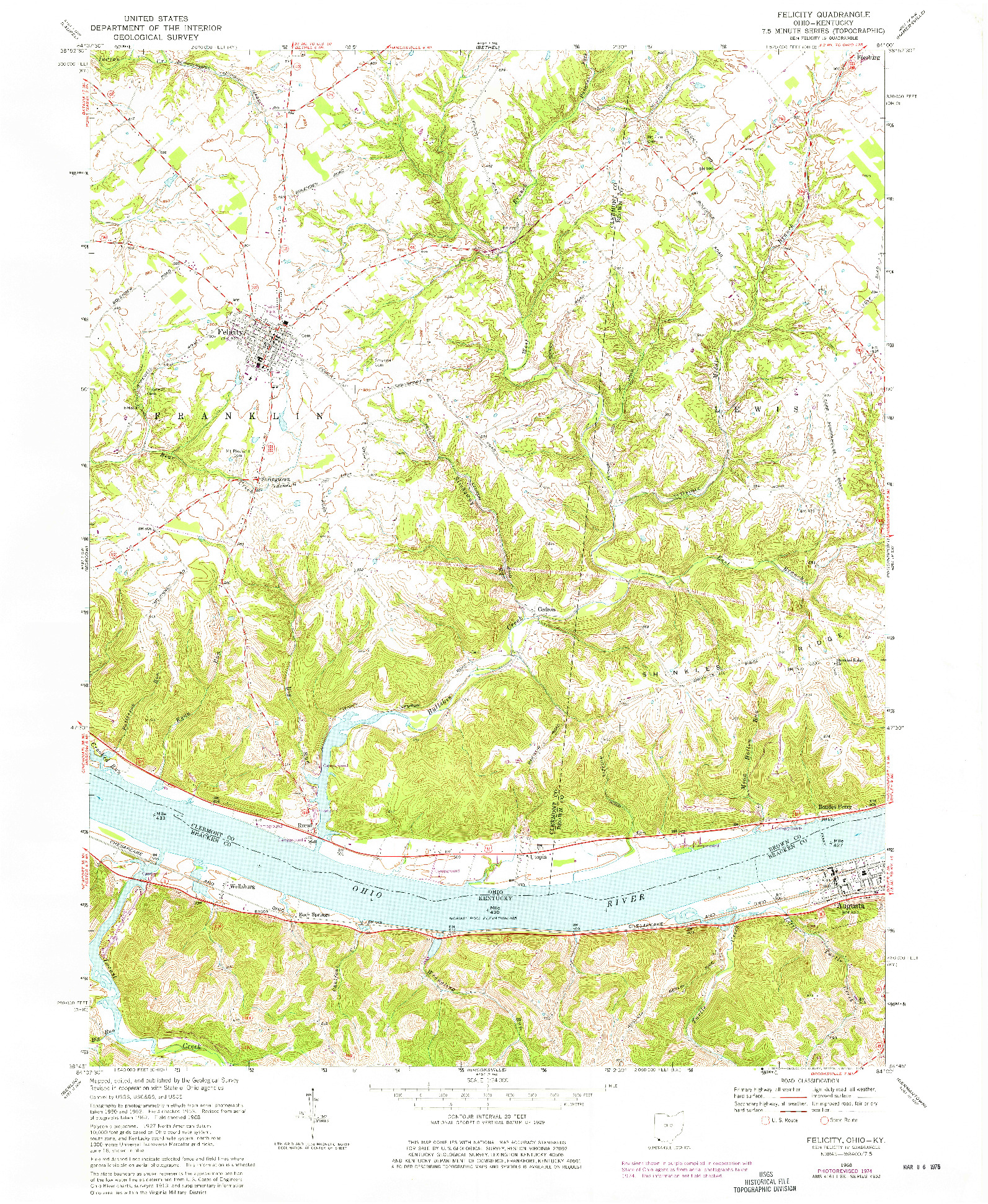 USGS 1:24000-SCALE QUADRANGLE FOR FELICITY, OH 1968