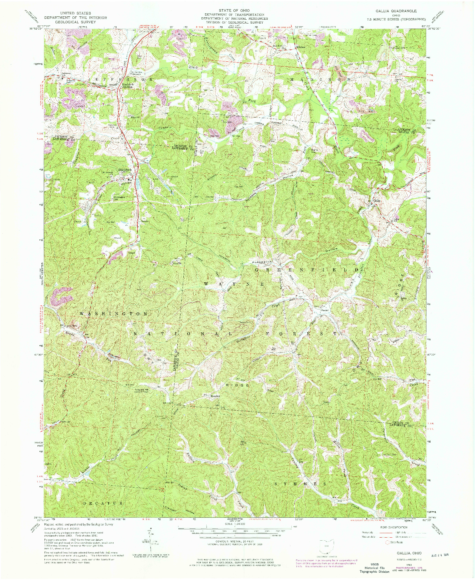 USGS 1:24000-SCALE QUADRANGLE FOR GALLIA, OH 1961