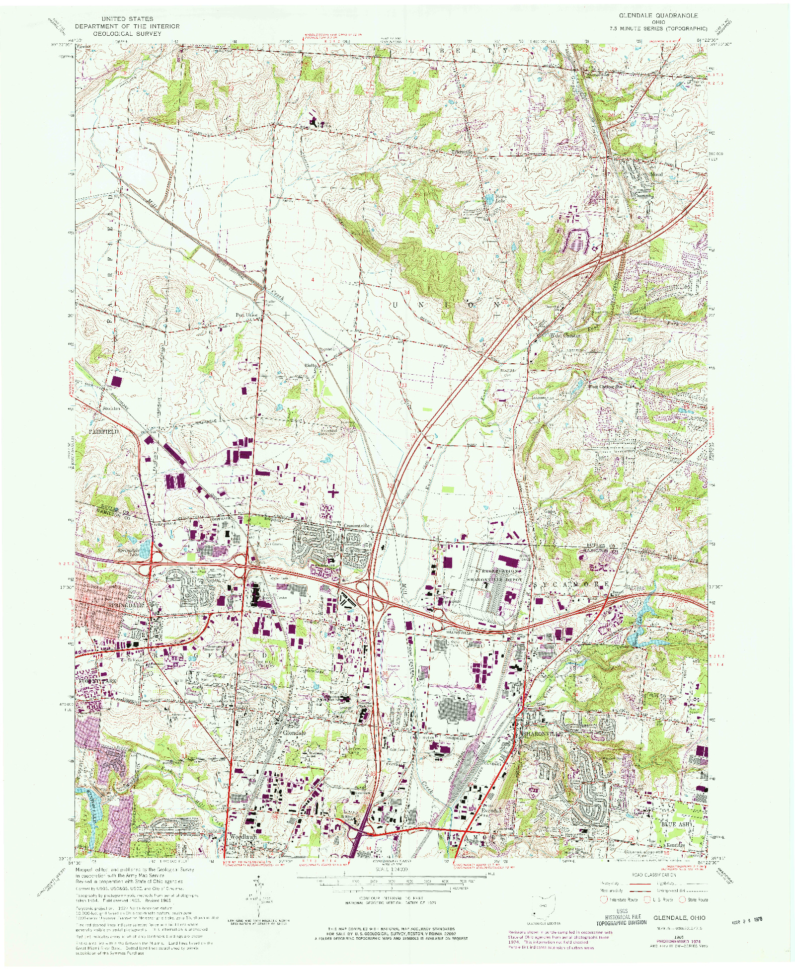 USGS 1:24000-SCALE QUADRANGLE FOR GLENDALE, OH 1965