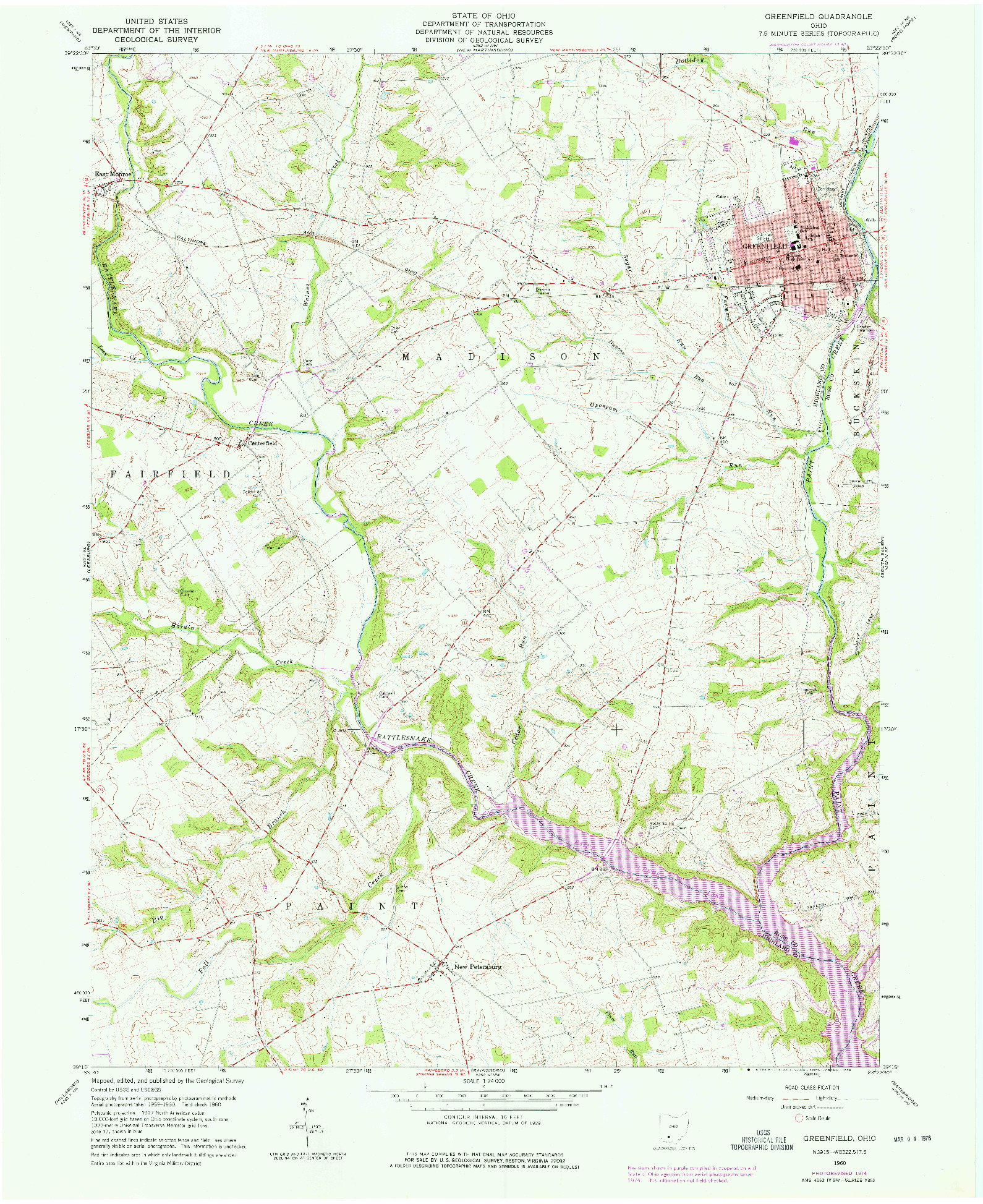 USGS 1:24000-SCALE QUADRANGLE FOR GREENFIELD, OH 1960