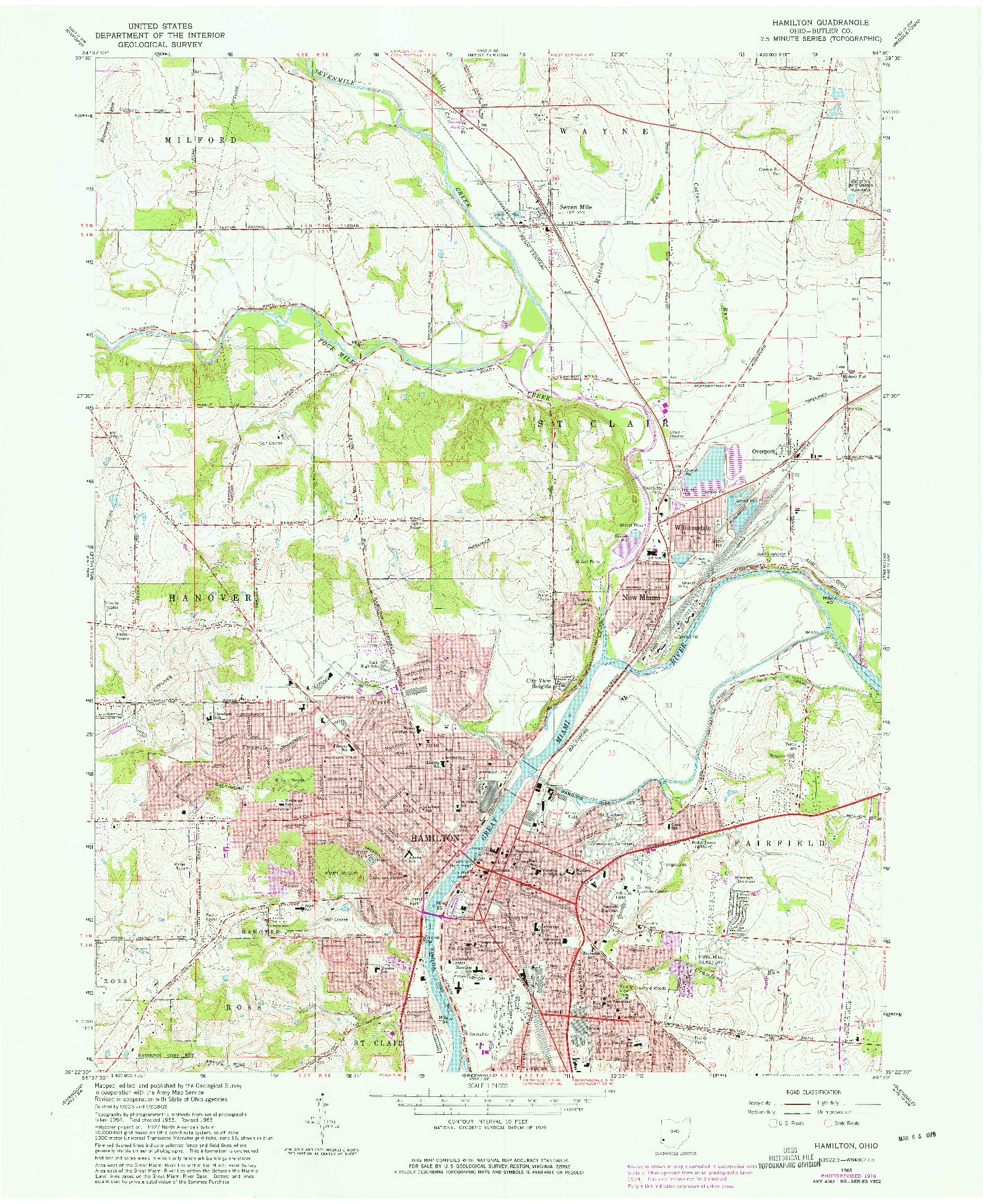 USGS 1:24000-SCALE QUADRANGLE FOR HAMILTON, OH 1965