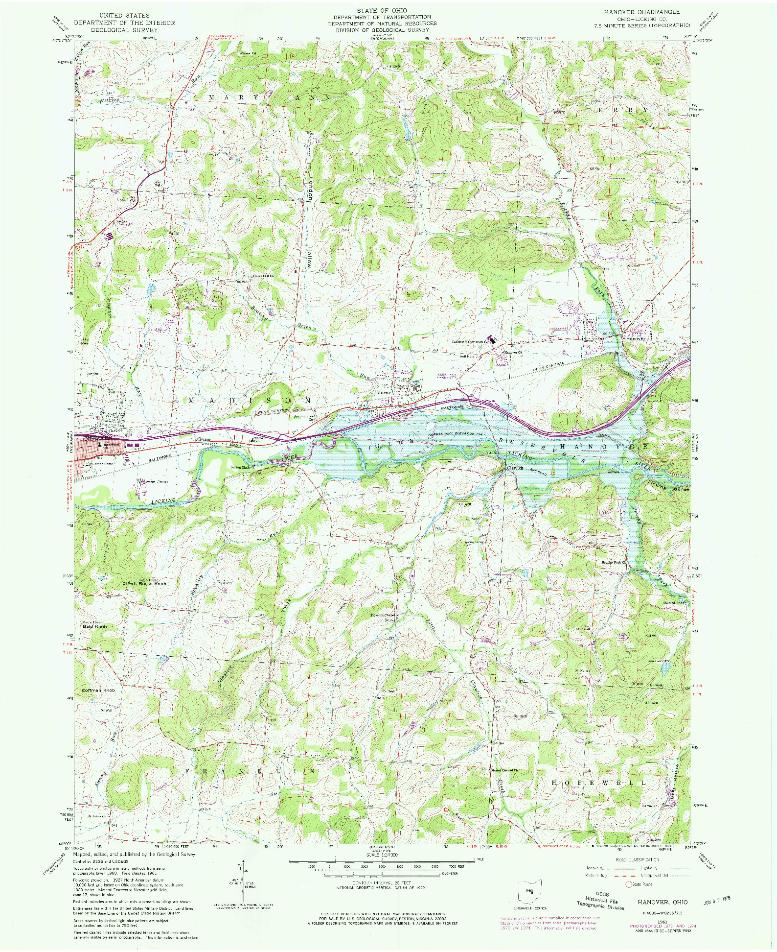 USGS 1:24000-SCALE QUADRANGLE FOR HANOVER, OH 1961