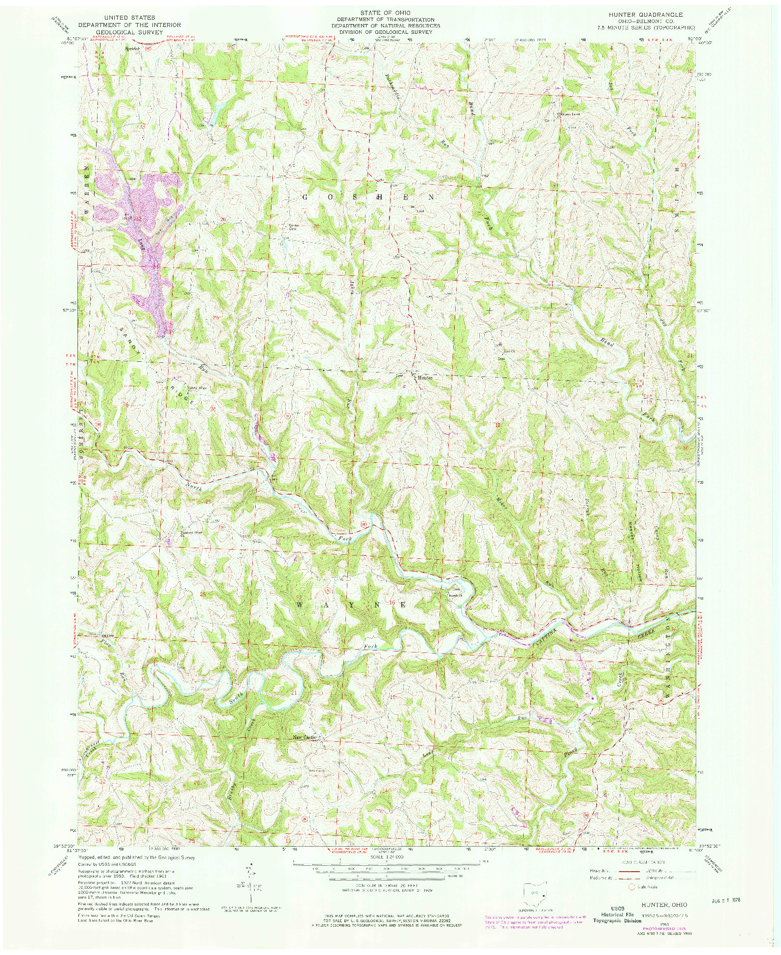 USGS 1:24000-SCALE QUADRANGLE FOR HUNTER, OH 1975