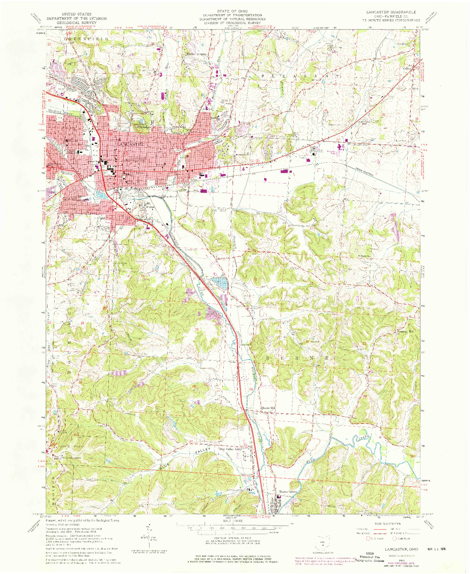 USGS 1:24000-SCALE QUADRANGLE FOR LANCASTER, OH 1961