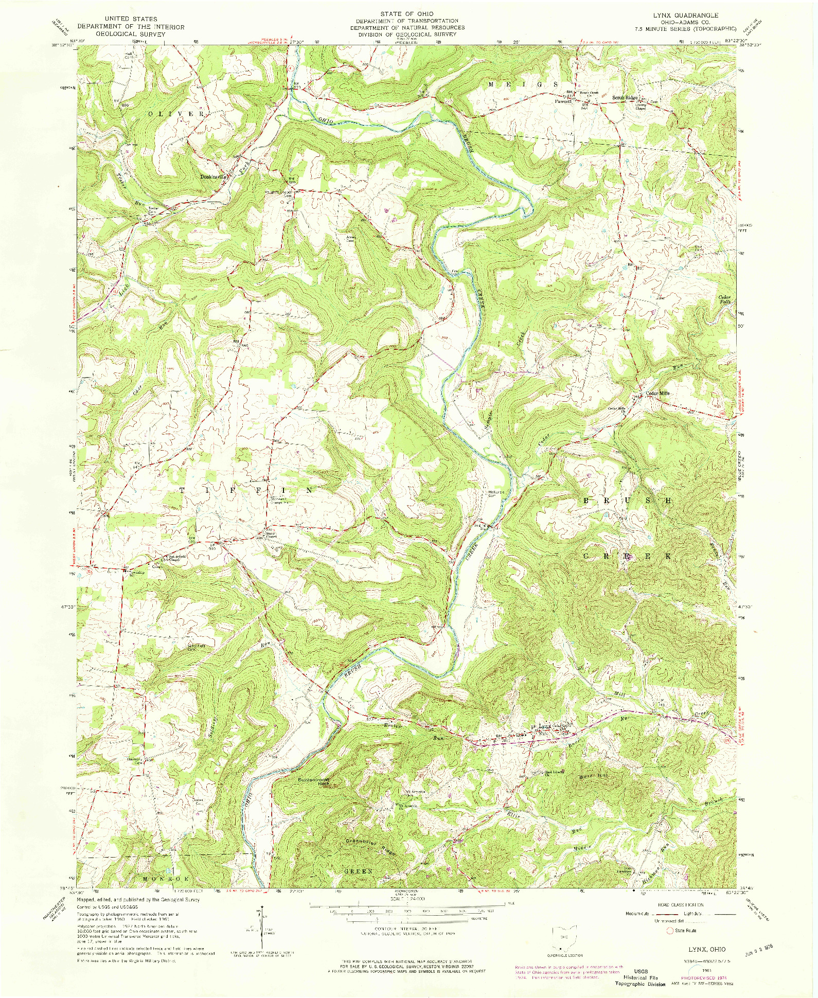USGS 1:24000-SCALE QUADRANGLE FOR LYNX, OH 1961