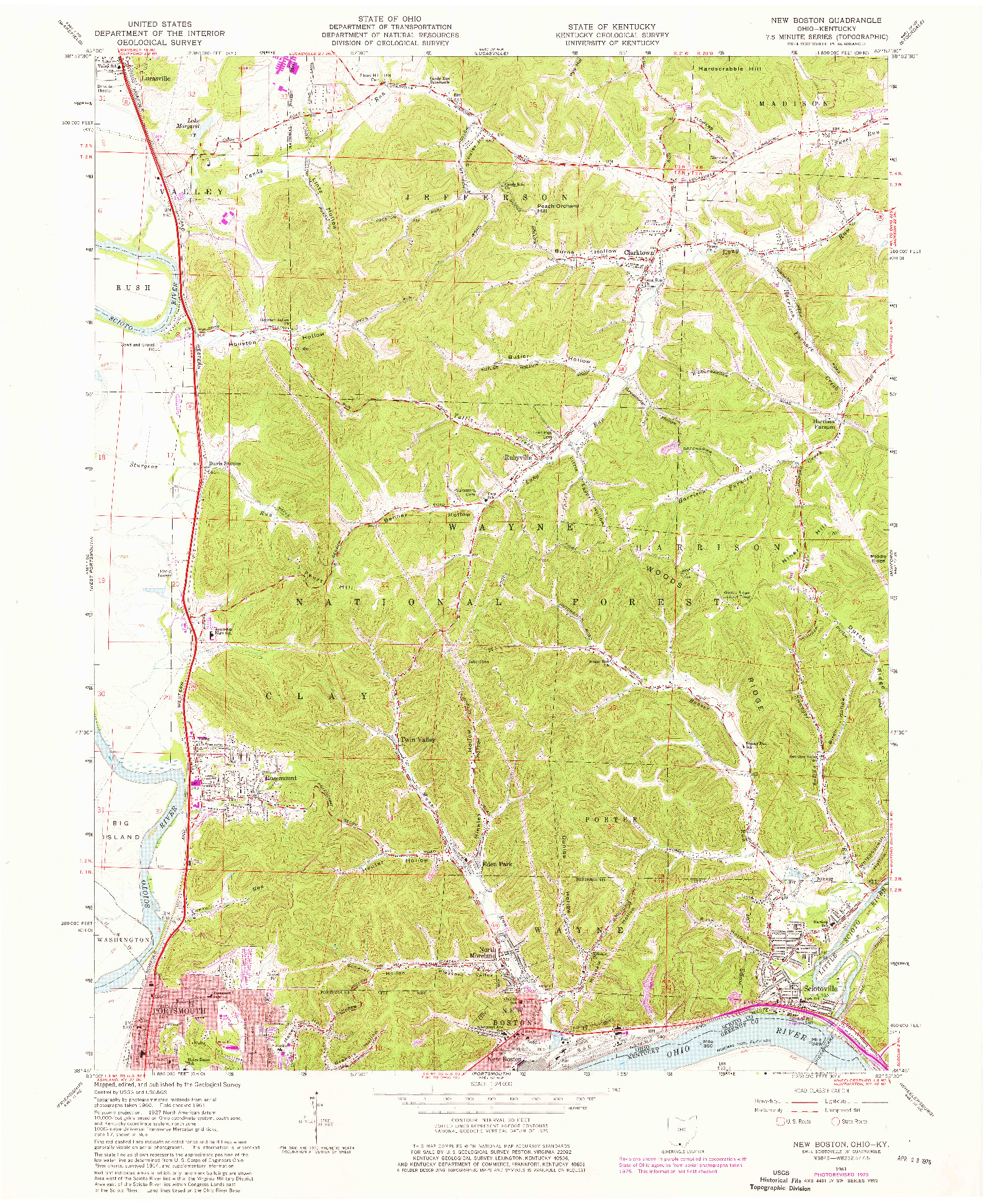 USGS 1:24000-SCALE QUADRANGLE FOR NEW BOSTON, OH 1961