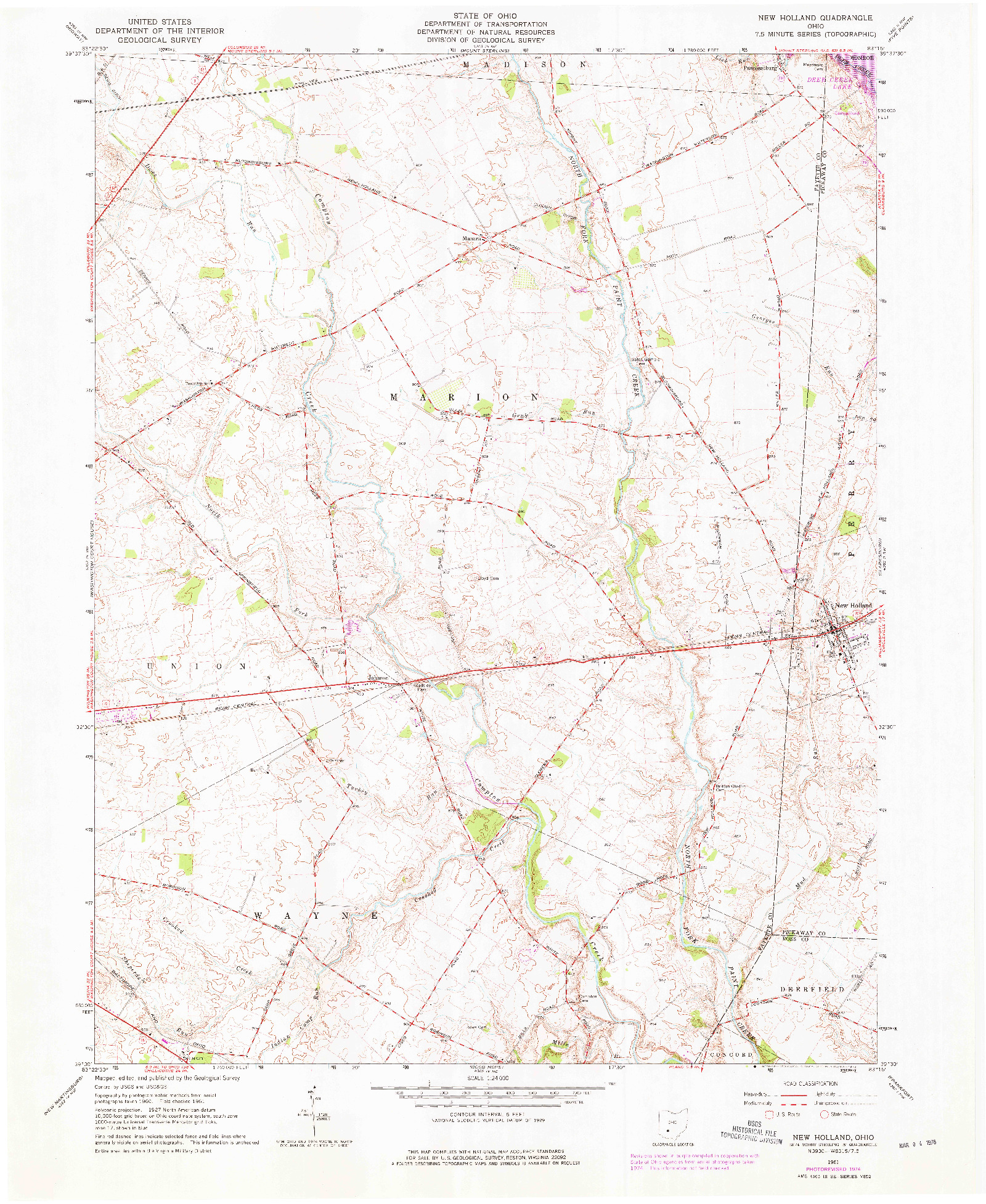 USGS 1:24000-SCALE QUADRANGLE FOR NEW HOLLAND, OH 1961