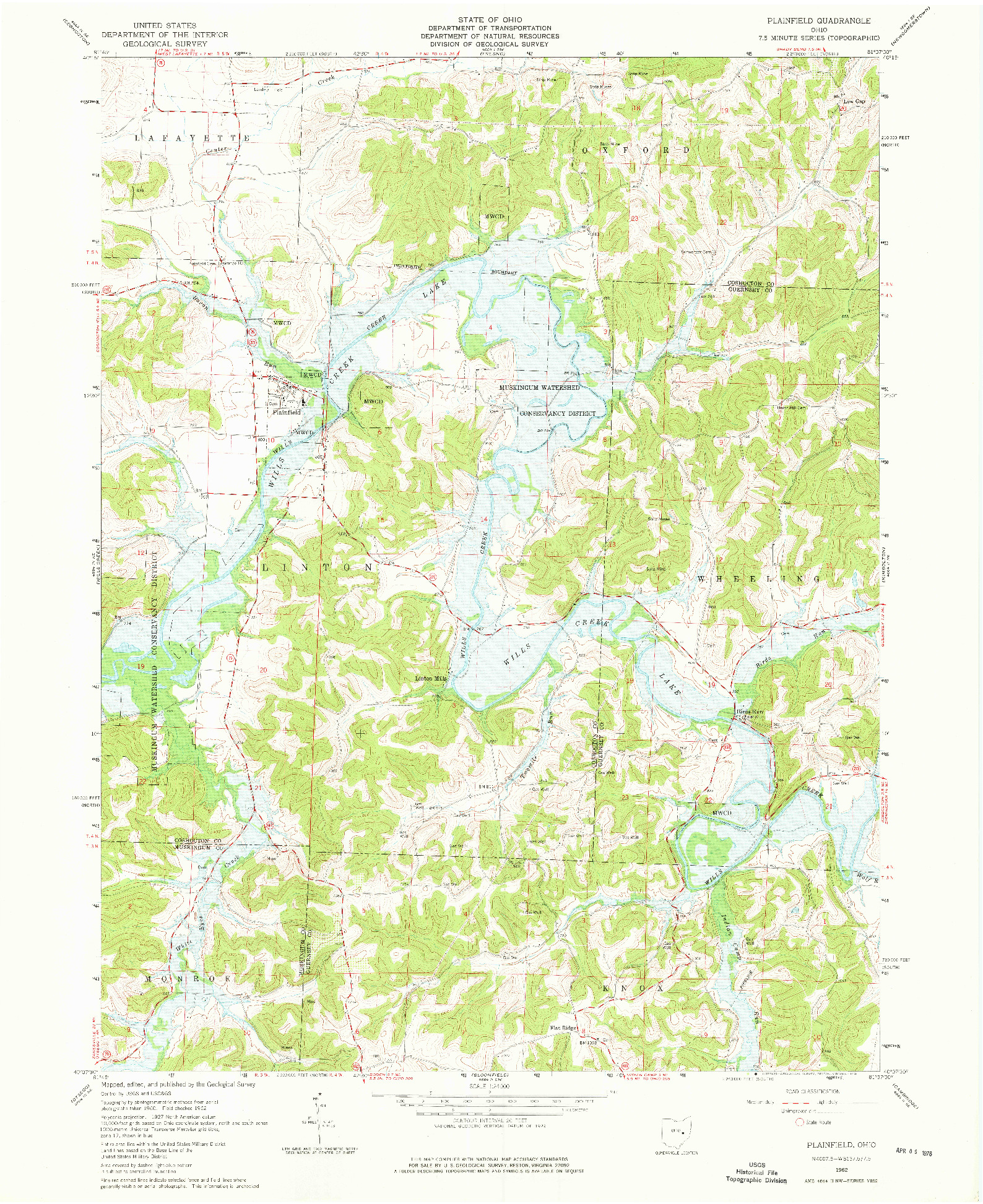 USGS 1:24000-SCALE QUADRANGLE FOR PLAINFIELD, OH 1962