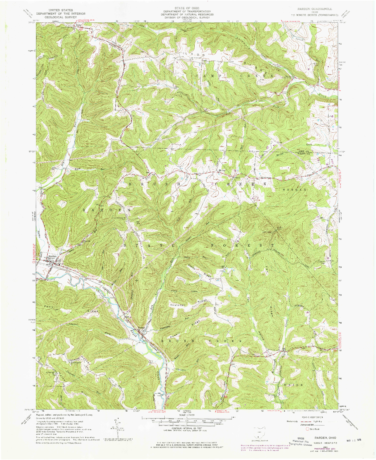 USGS 1:24000-SCALE QUADRANGLE FOR RARDEN, OH 1961