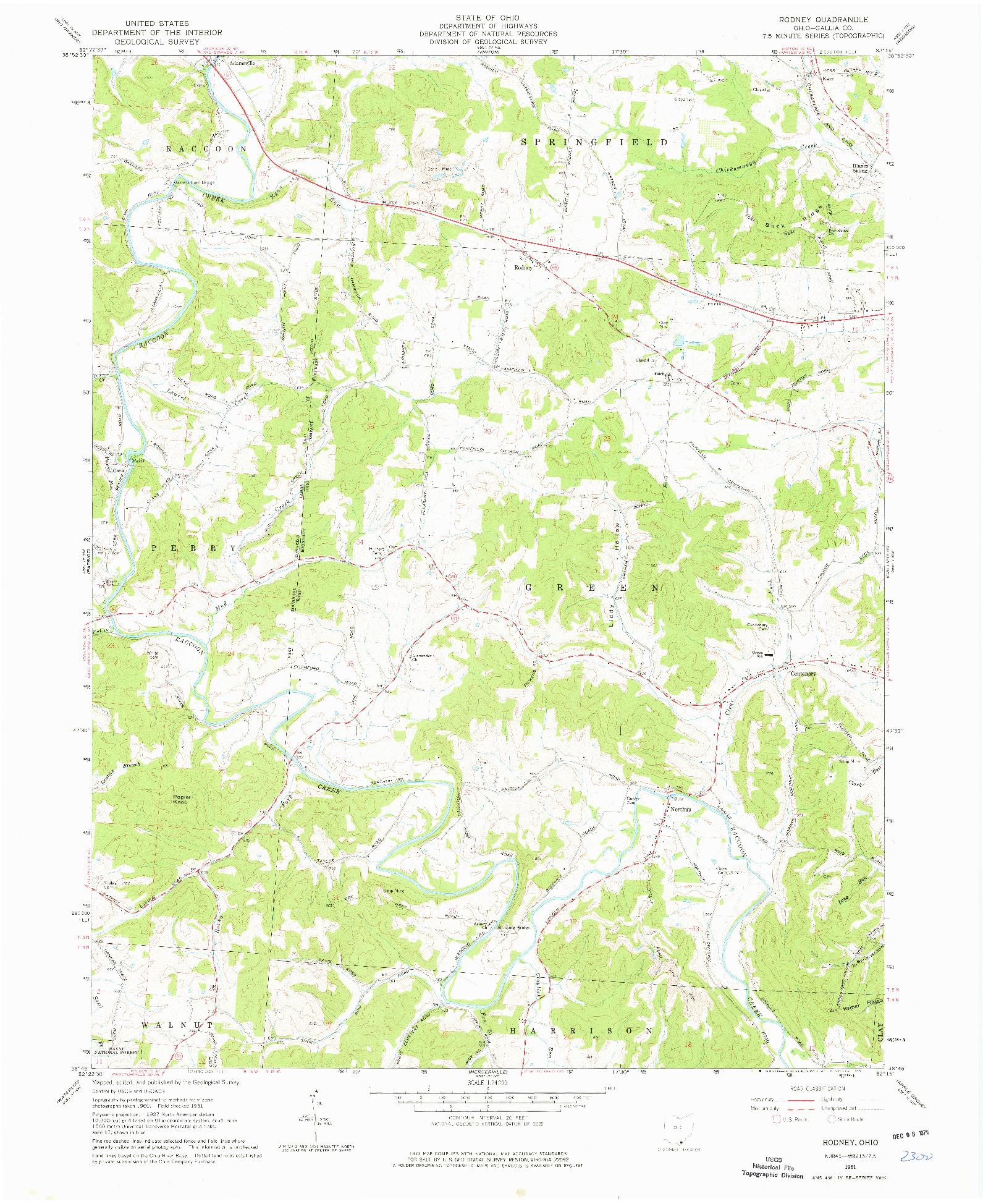 USGS 1:24000-SCALE QUADRANGLE FOR RODNEY, OH 1961