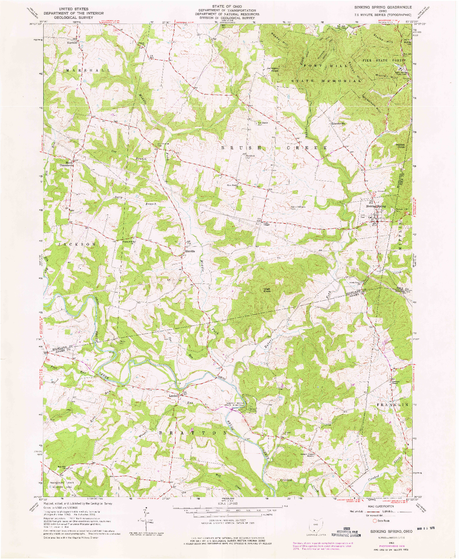 USGS 1:24000-SCALE QUADRANGLE FOR SINKING SPRING, OH 1961