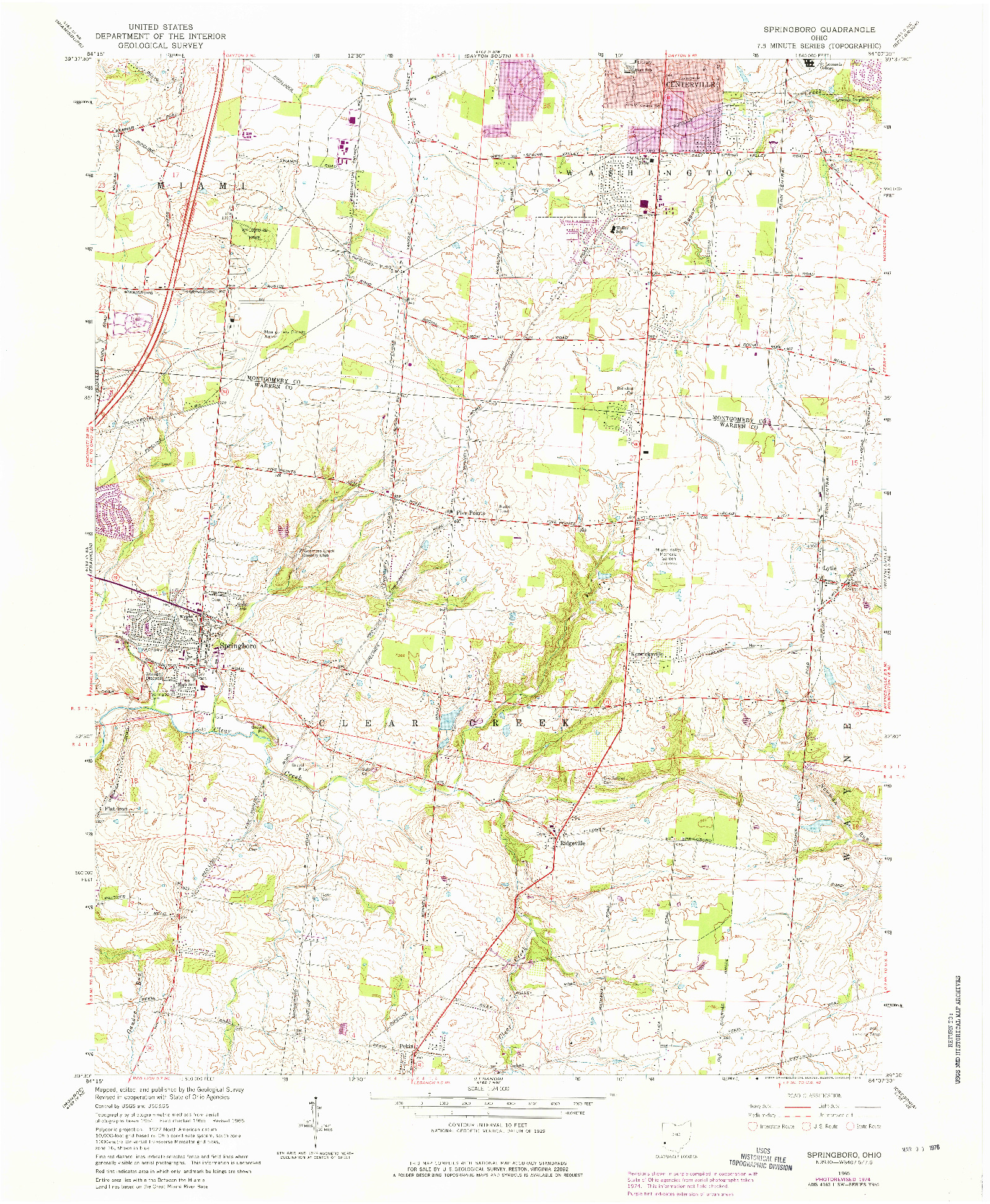 USGS 1:24000-SCALE QUADRANGLE FOR SPRINGBORO, OH 1965