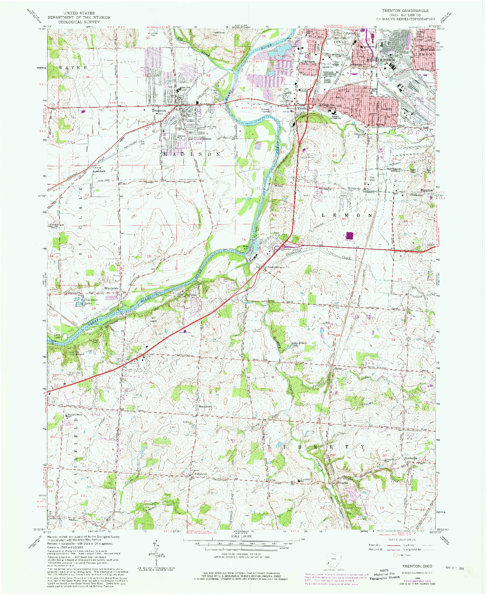 USGS 1:24000-SCALE QUADRANGLE FOR TRENTON, OH 1966