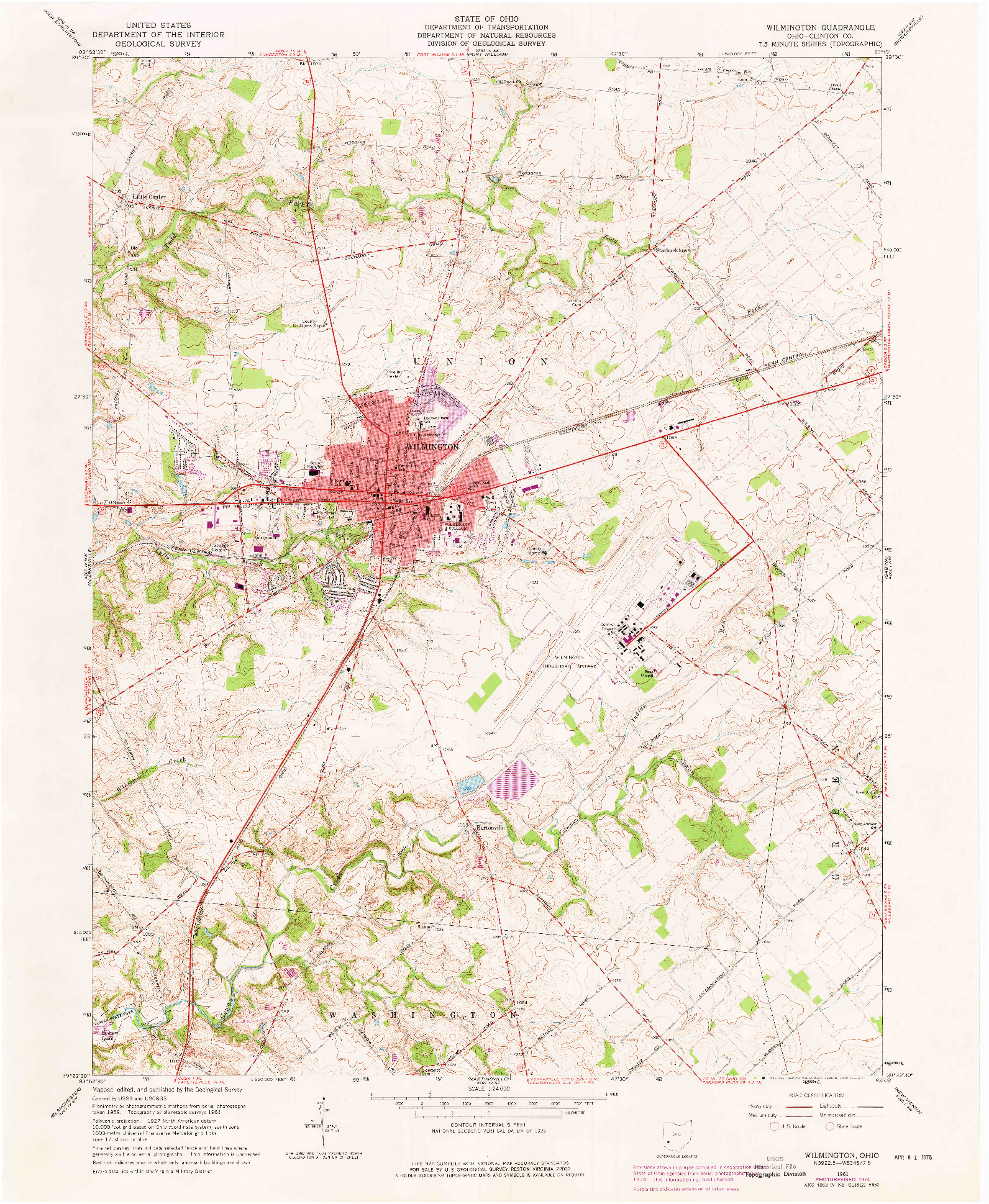 USGS 1:24000-SCALE QUADRANGLE FOR WILMINGTON, OH 1961