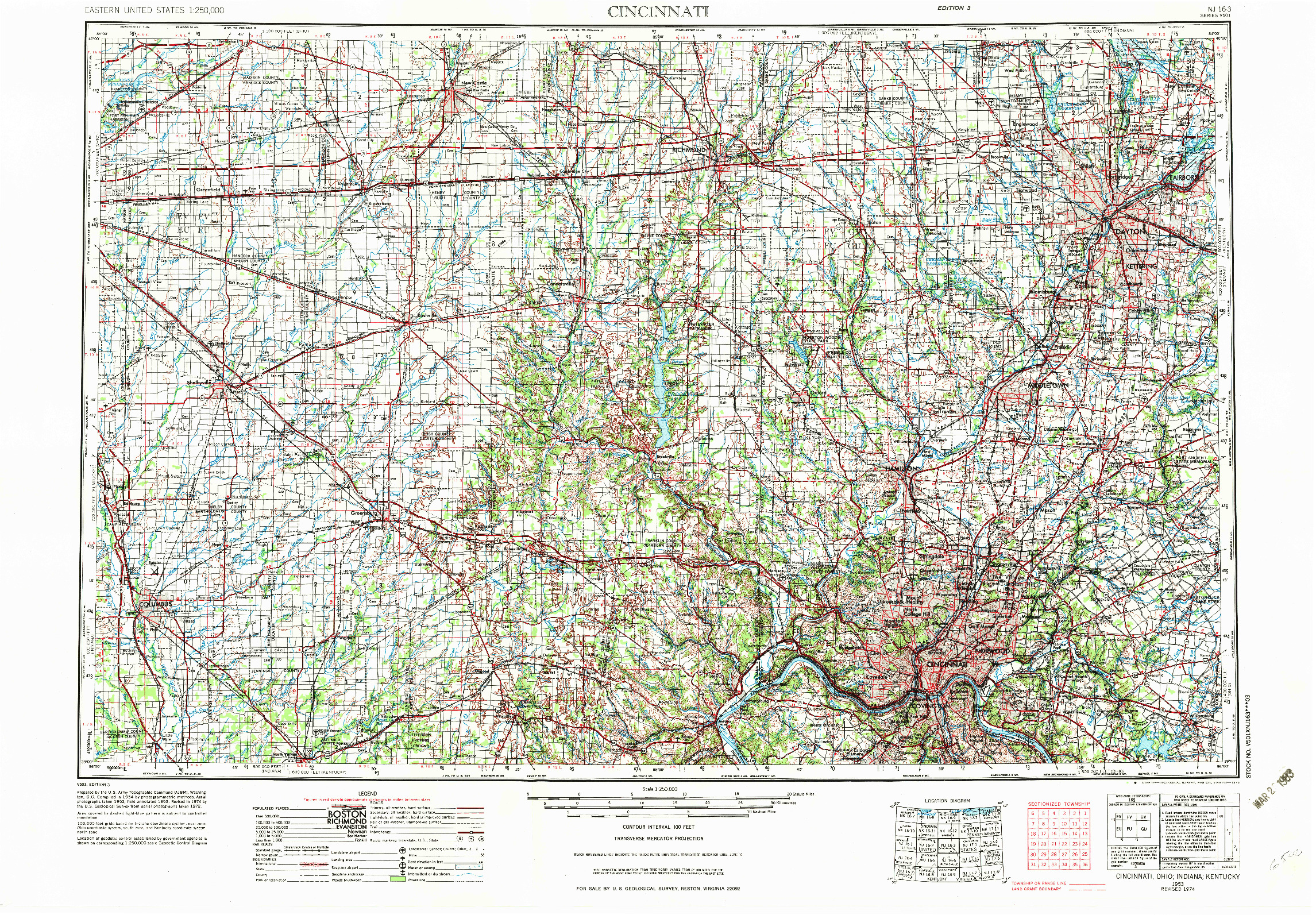 USGS 1:250000-SCALE QUADRANGLE FOR CINCINNATI, OH 1953