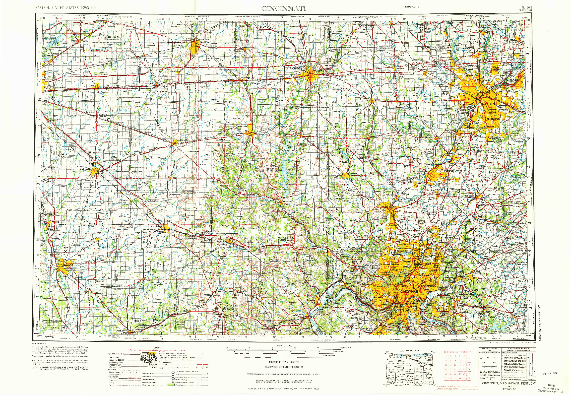 USGS 1:250000-SCALE QUADRANGLE FOR CINCINNATI, OH 1953