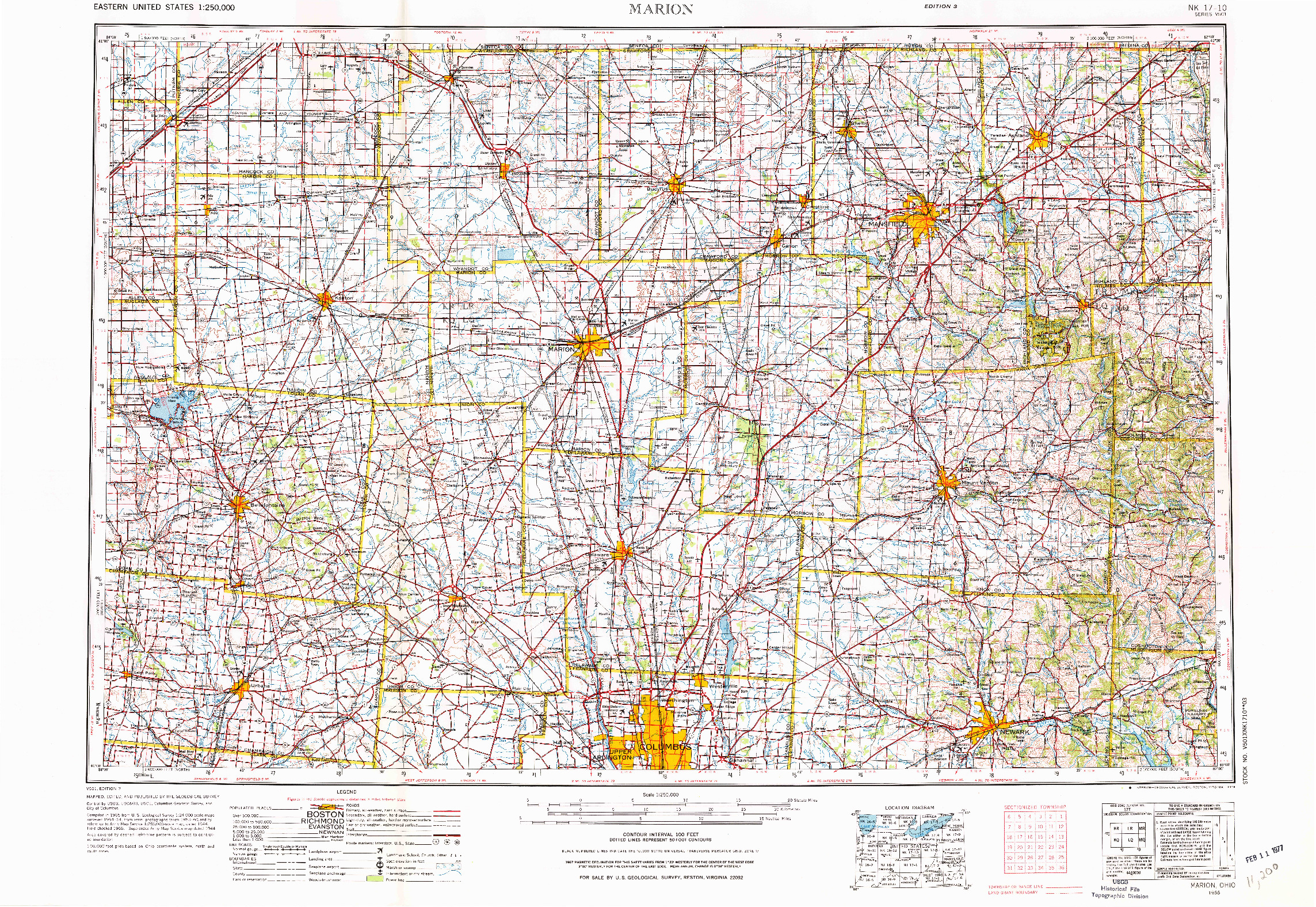 USGS 1:250000-SCALE QUADRANGLE FOR MARION, OH 1966