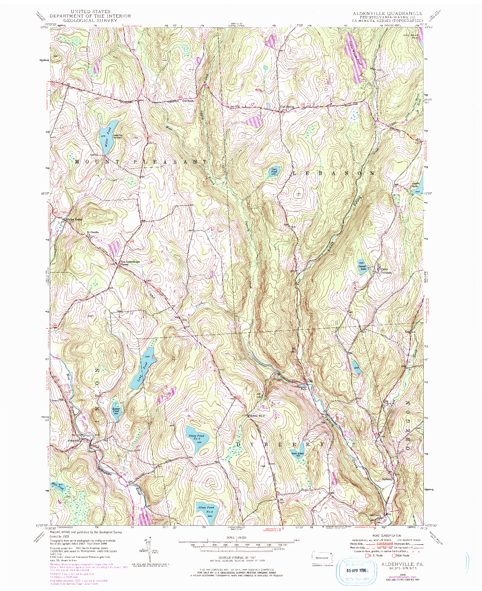 USGS 1:24000-SCALE QUADRANGLE FOR ALDENVILLE, PA 1946