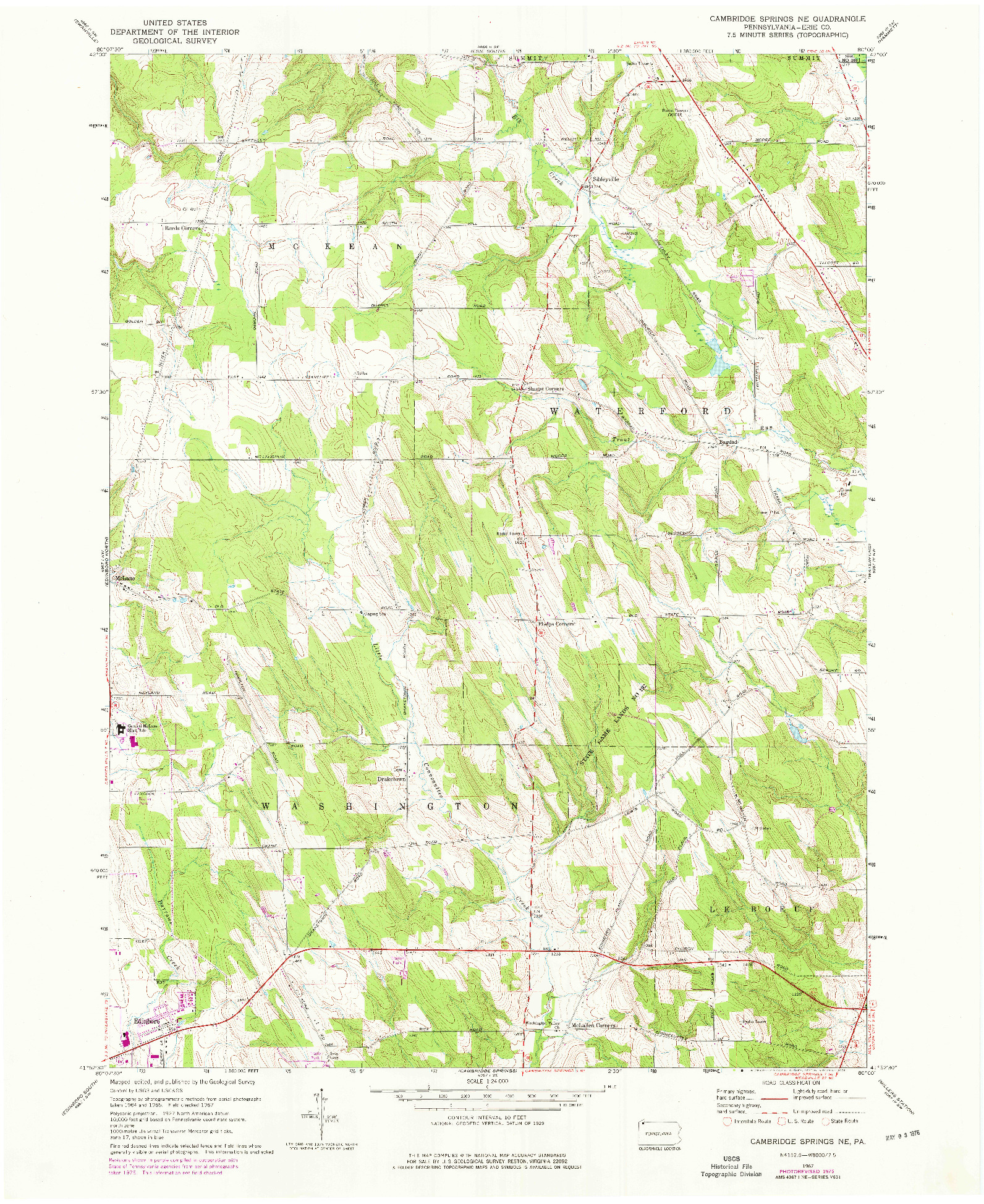 USGS 1:24000-SCALE QUADRANGLE FOR CAMBRIDGE SPRINGS NE, PA 1967