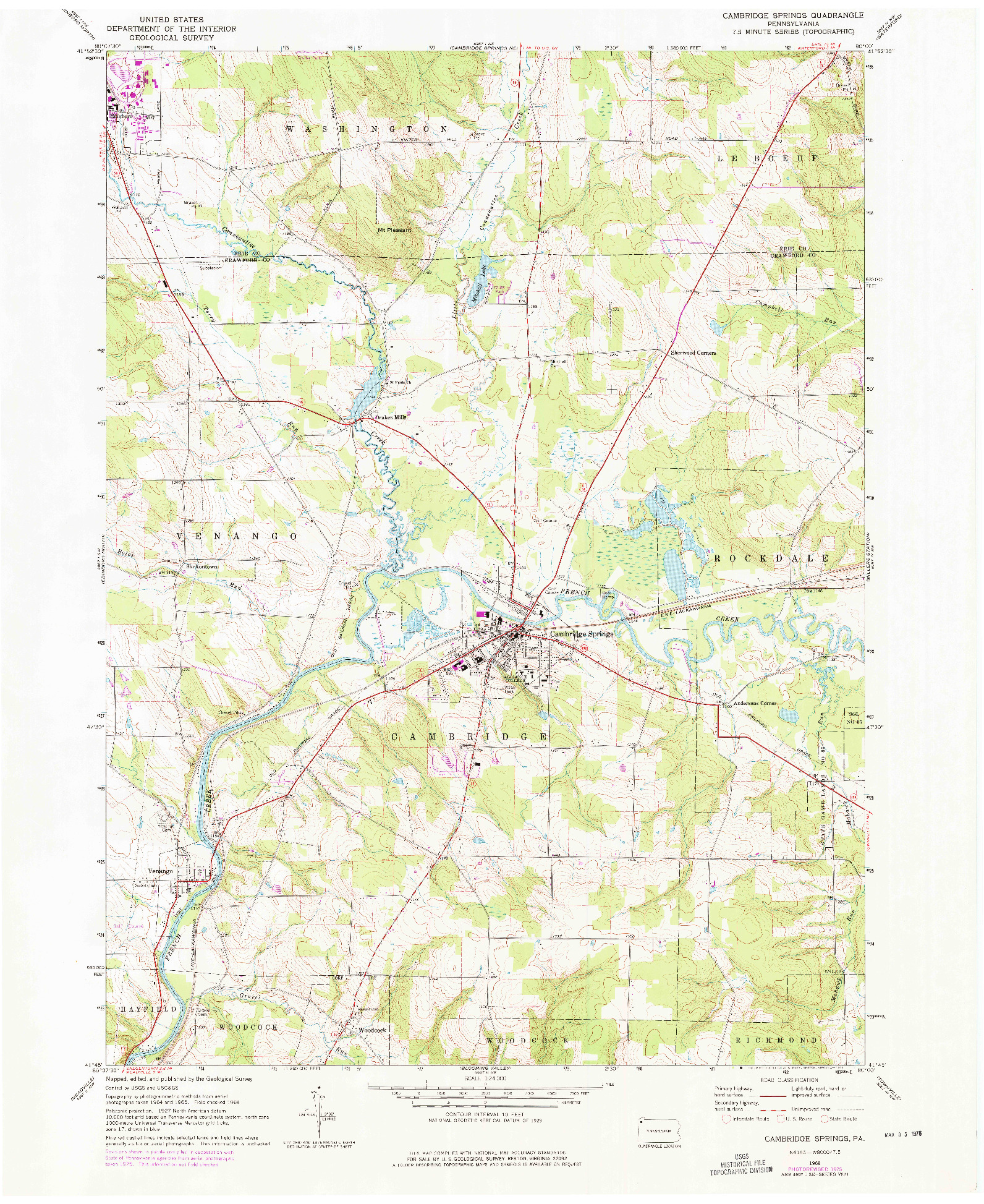 USGS 1:24000-SCALE QUADRANGLE FOR CAMBRIDGE SPRINGS, PA 1968