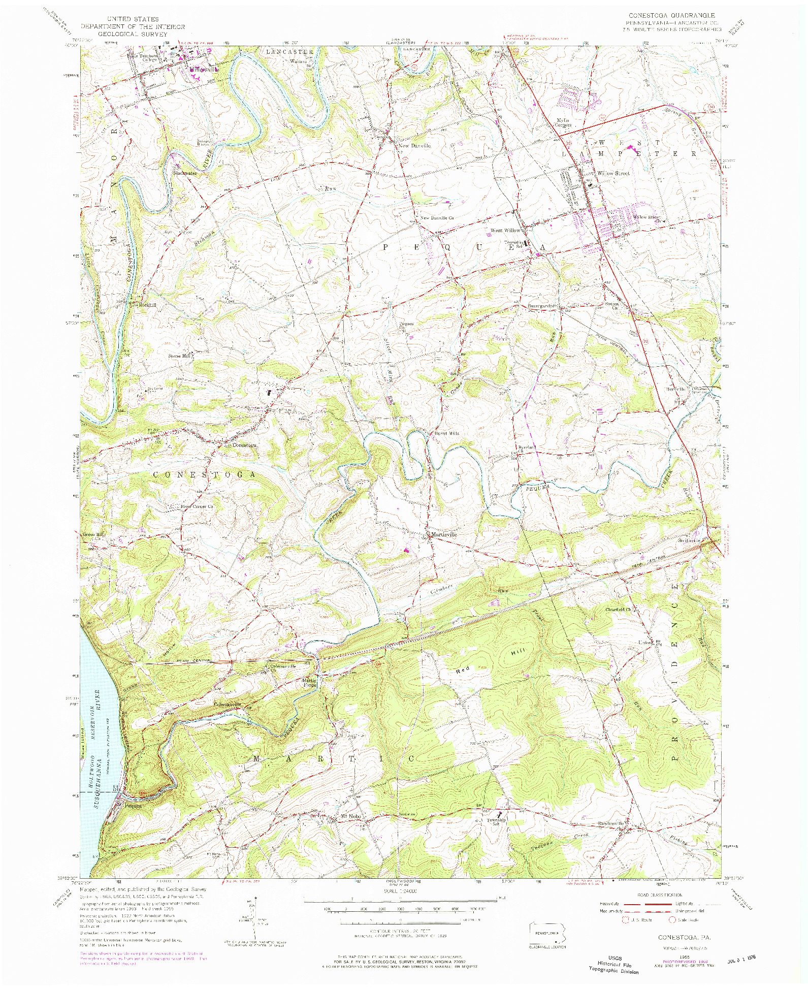 USGS 1:24000-SCALE QUADRANGLE FOR CONESTOGA, PA 1955