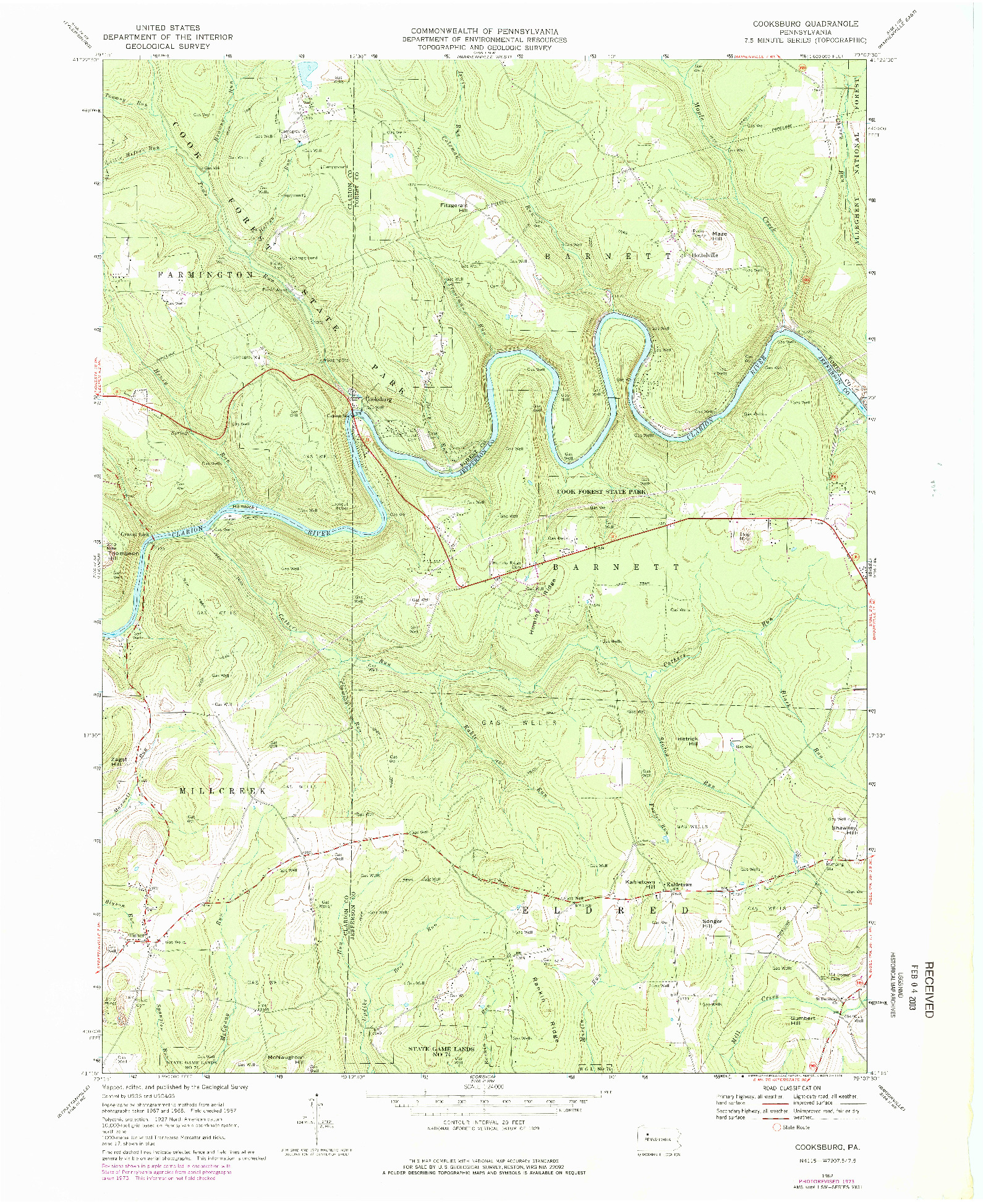 USGS 1:24000-SCALE QUADRANGLE FOR COOKSBURG, PA 1967