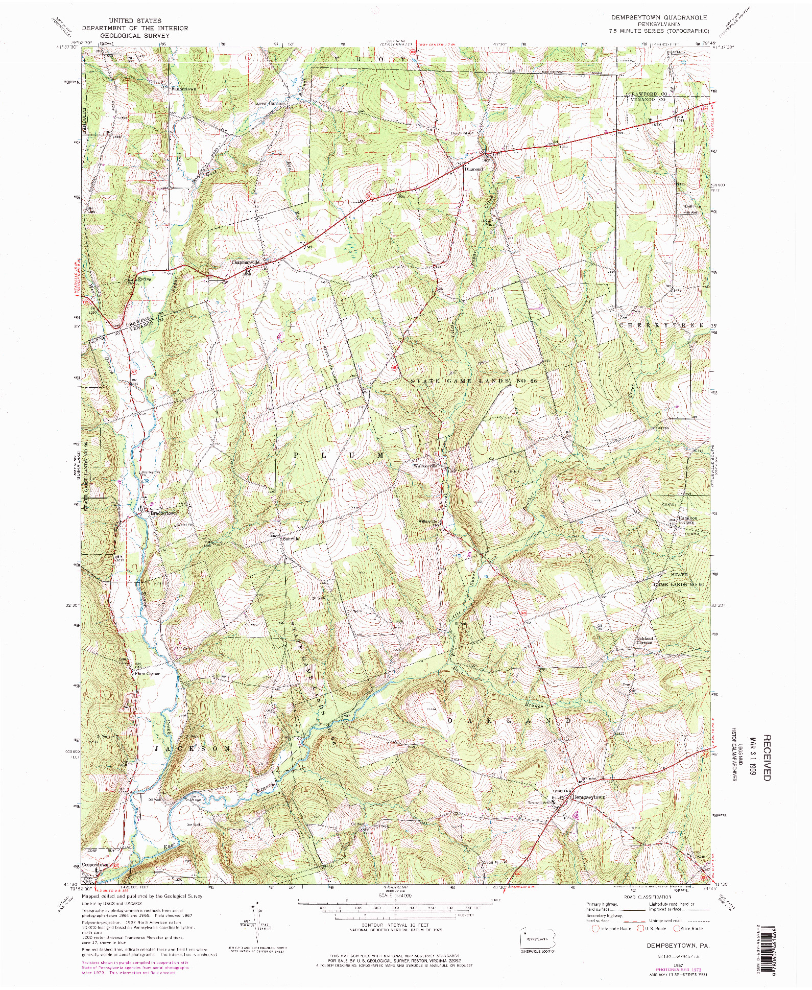 USGS 1:24000-SCALE QUADRANGLE FOR DEMPSEYTOWN, PA 1967