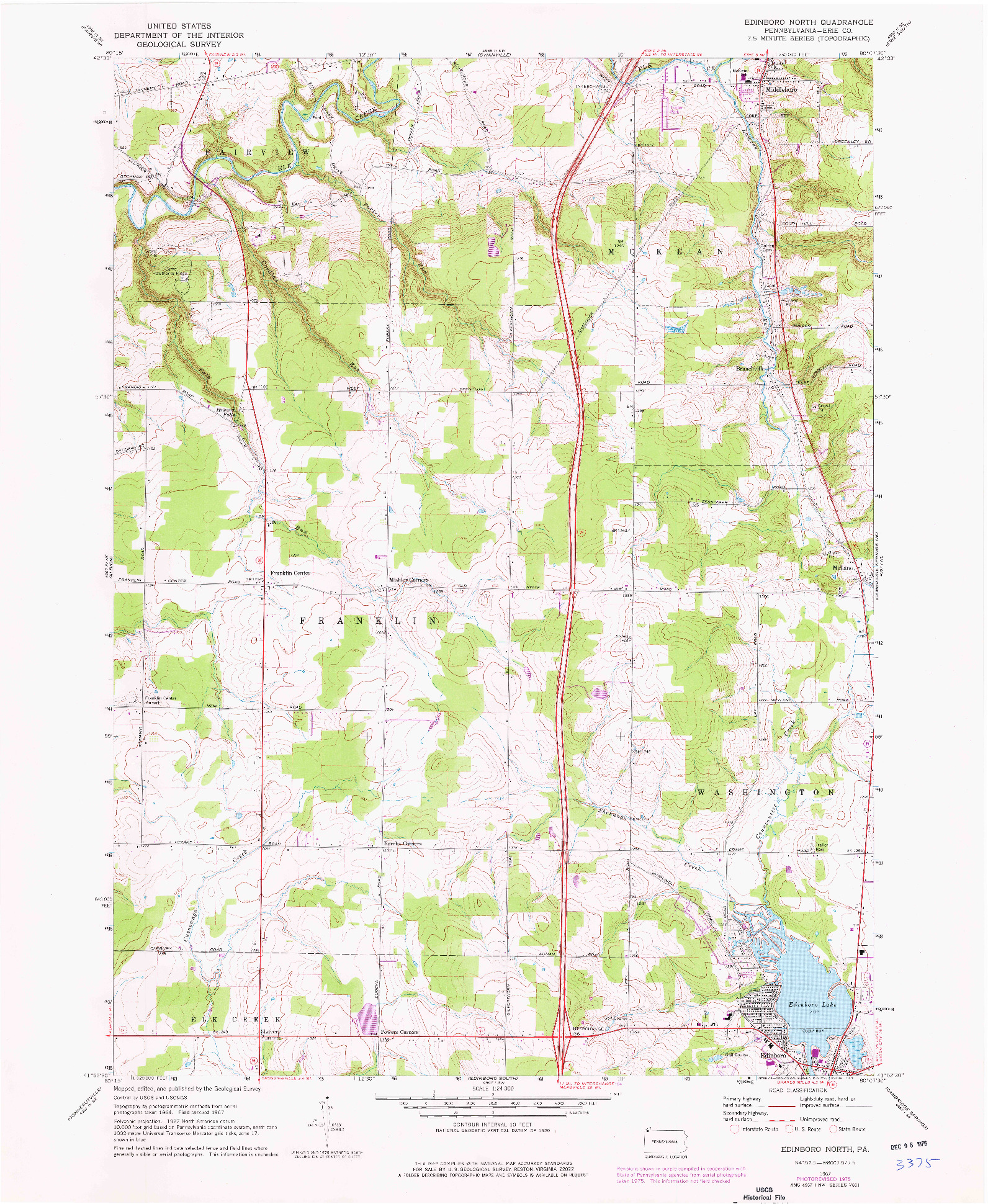 USGS 1:24000-SCALE QUADRANGLE FOR EDINBORO NORTH, PA 1967