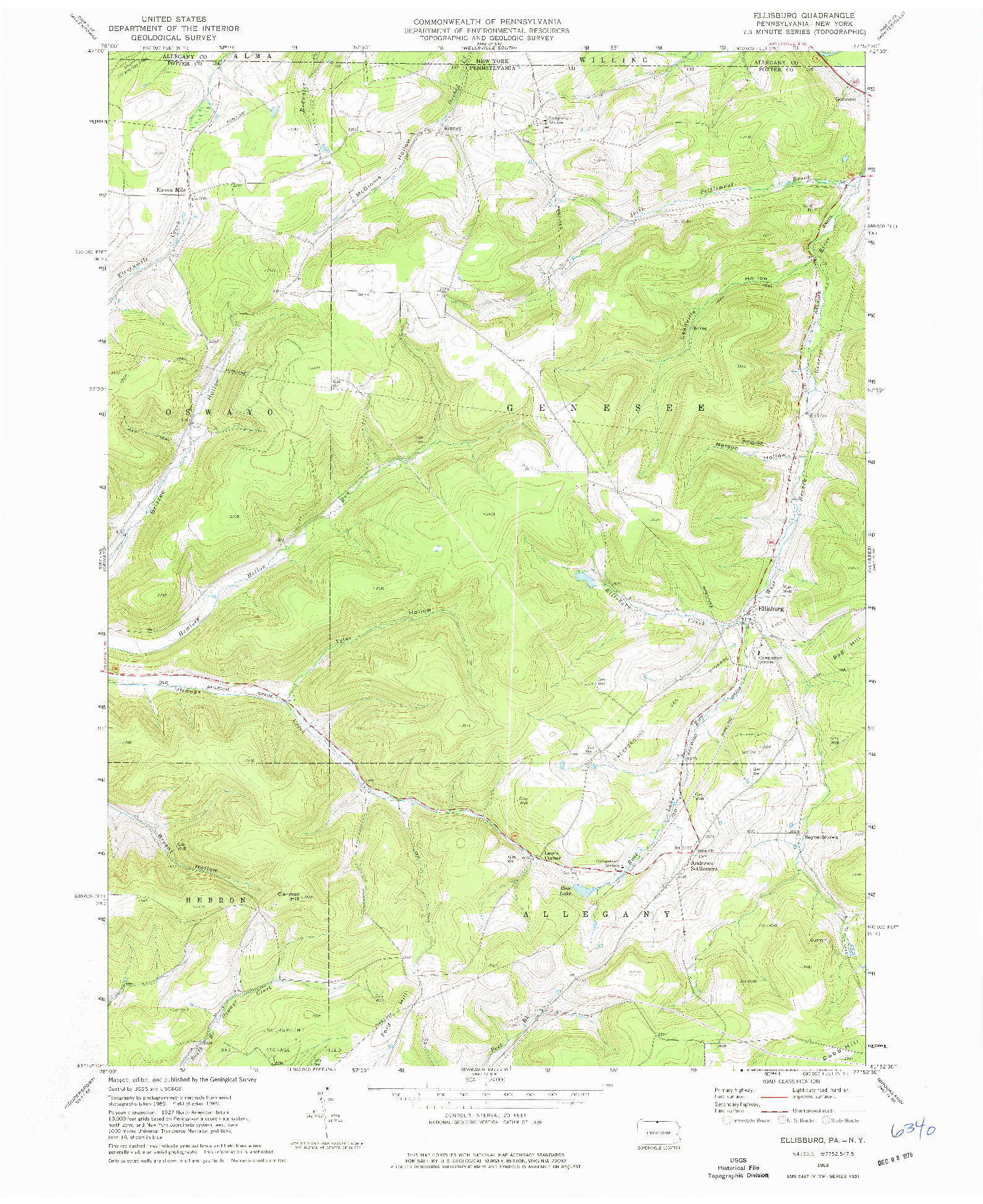 USGS 1:24000-SCALE QUADRANGLE FOR ELLISBURG, PA 1969