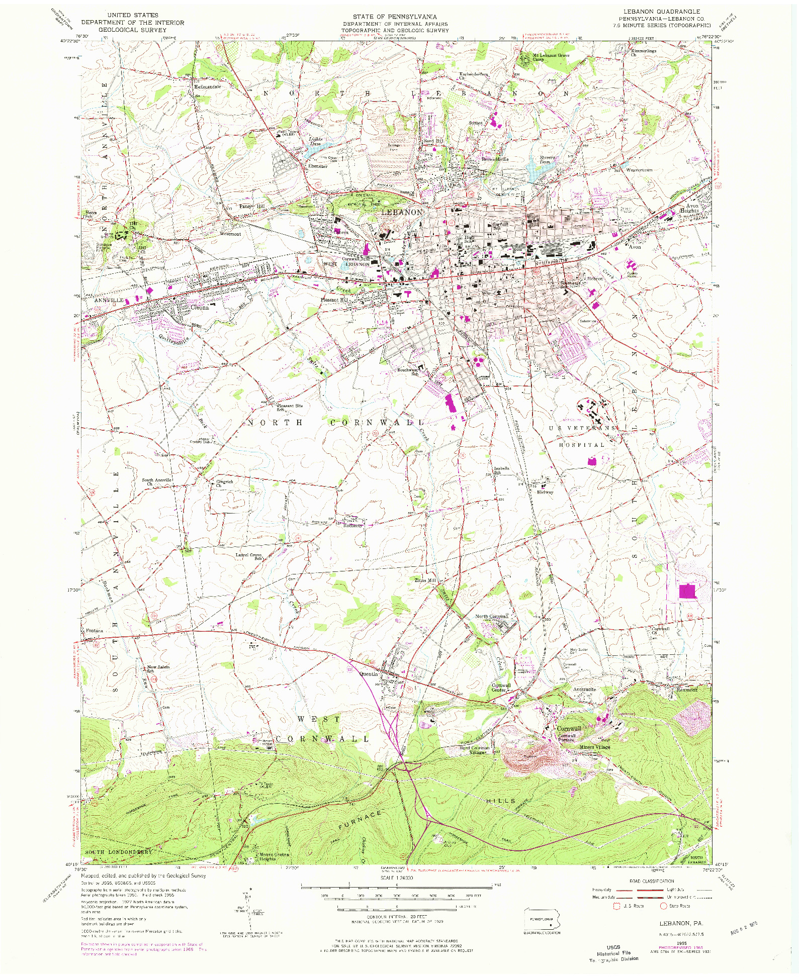 USGS 1:24000-SCALE QUADRANGLE FOR LEBANON, PA 1955