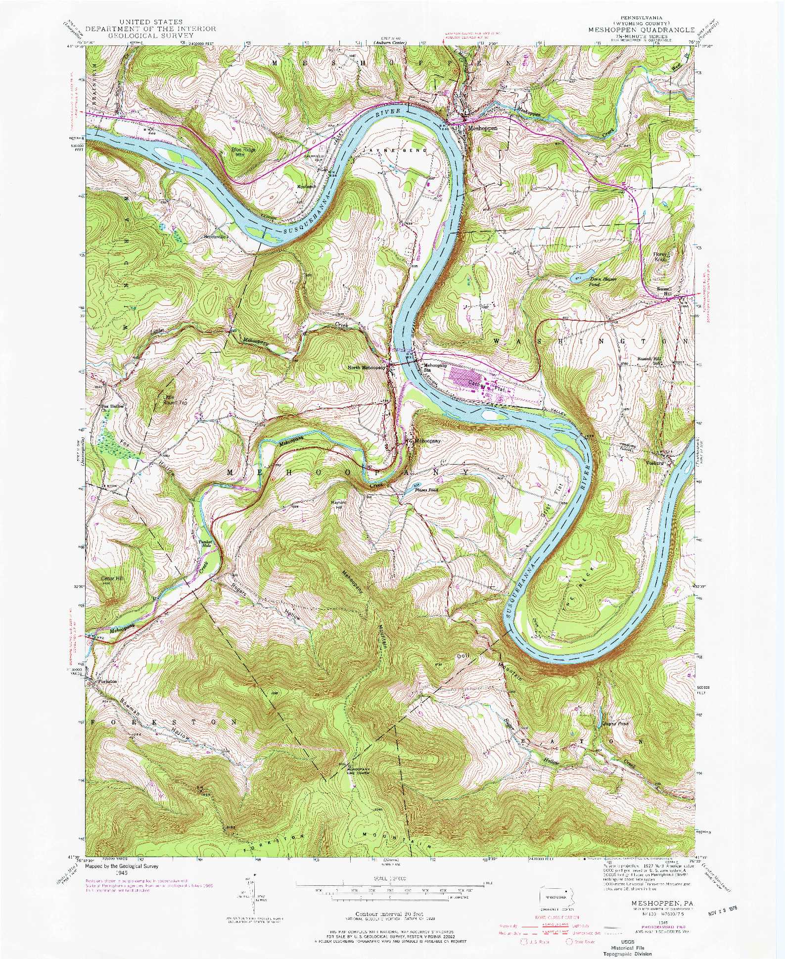 USGS 1:24000-SCALE QUADRANGLE FOR MESHOPPEN, PA 1945