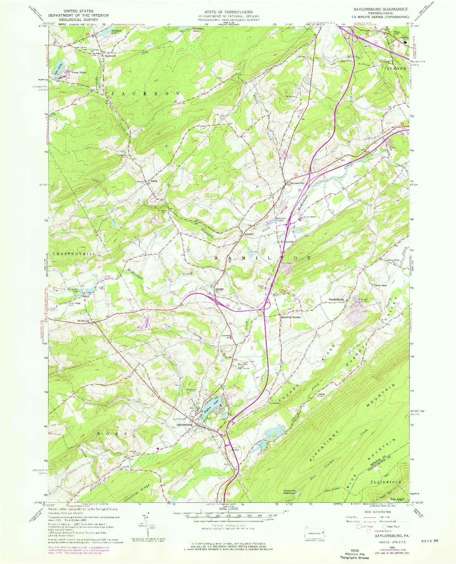 USGS 1:24000-SCALE QUADRANGLE FOR SAYLORSBURG, PA 1960