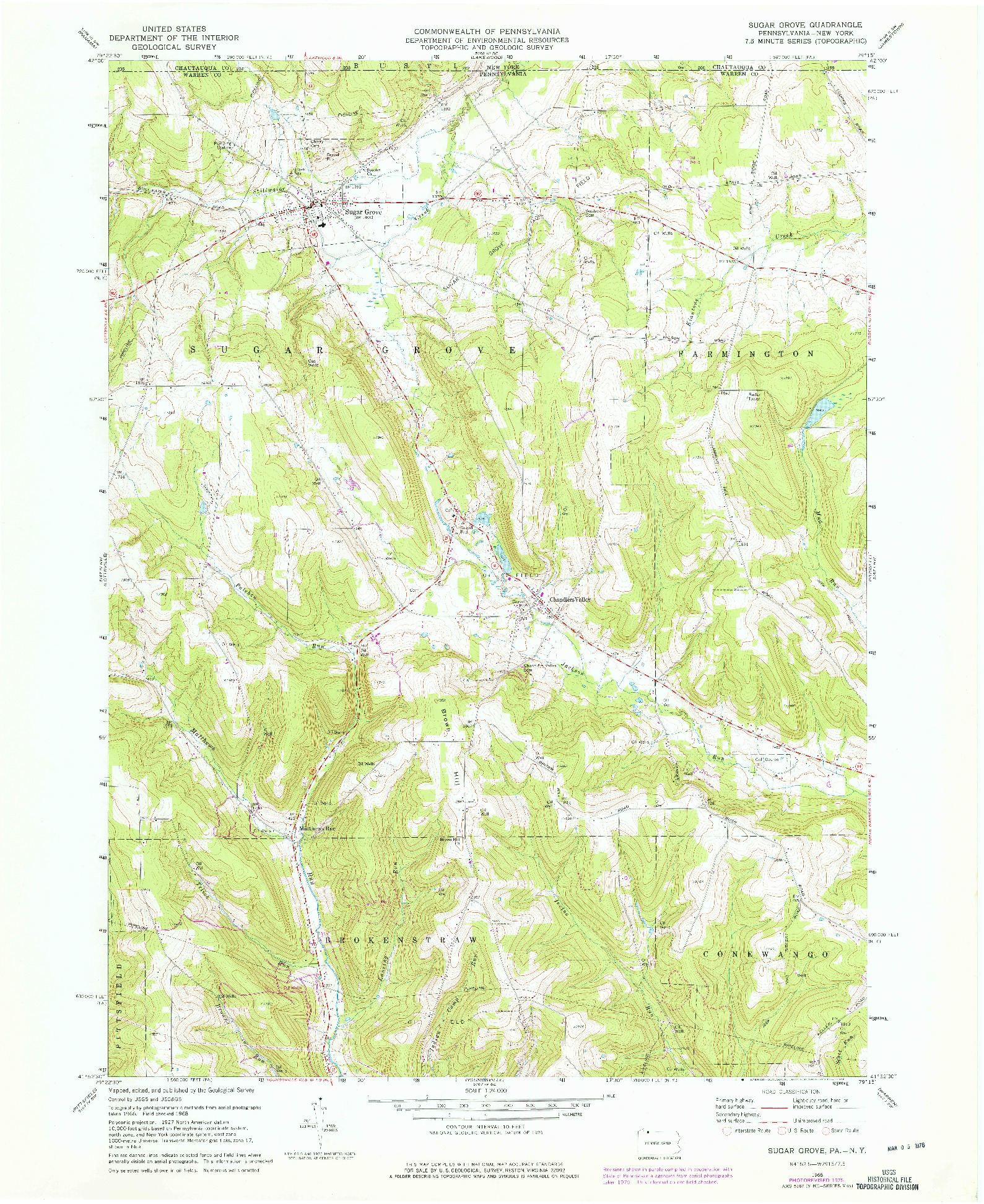 USGS 1:24000-SCALE QUADRANGLE FOR SUGAR GROVE, PA 1968
