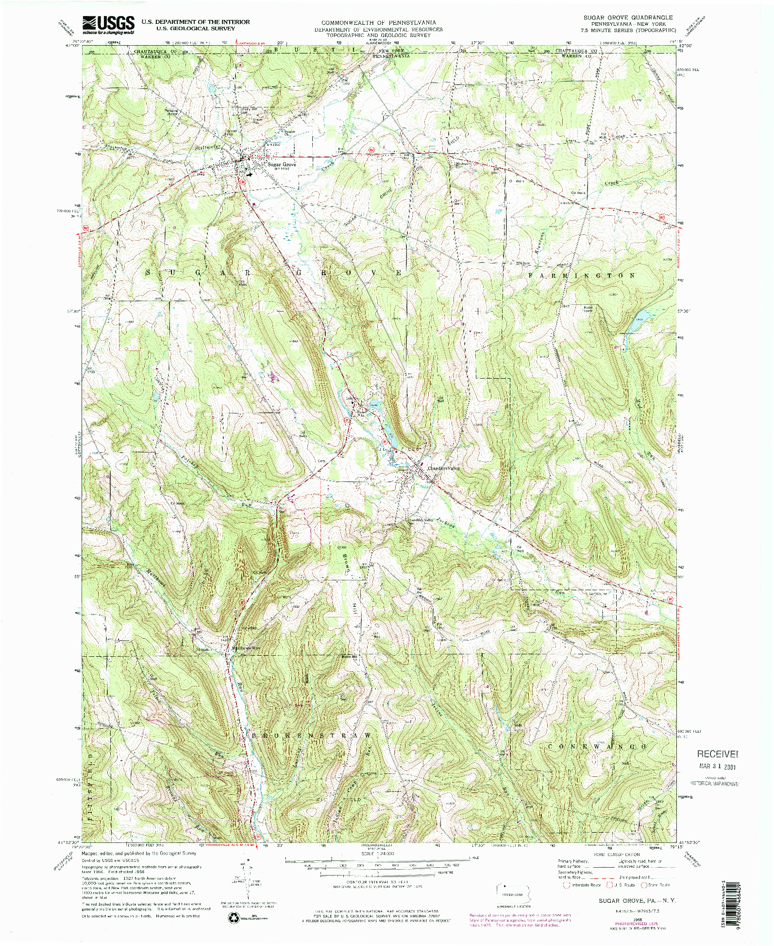 USGS 1:24000-SCALE QUADRANGLE FOR SUGAR GROVE, PA 1968