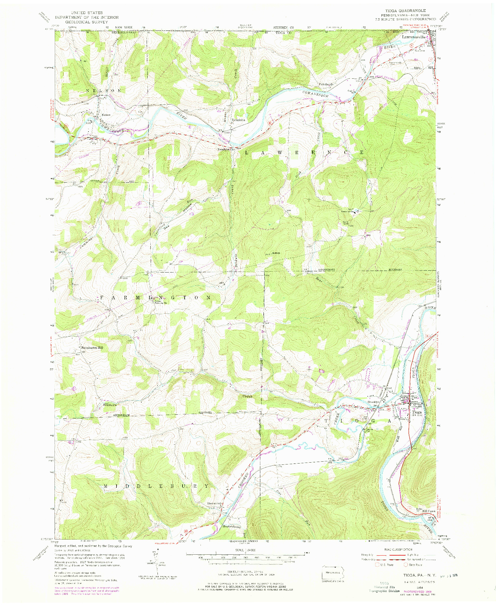 USGS 1:24000-SCALE QUADRANGLE FOR TIOGA, PA 1954