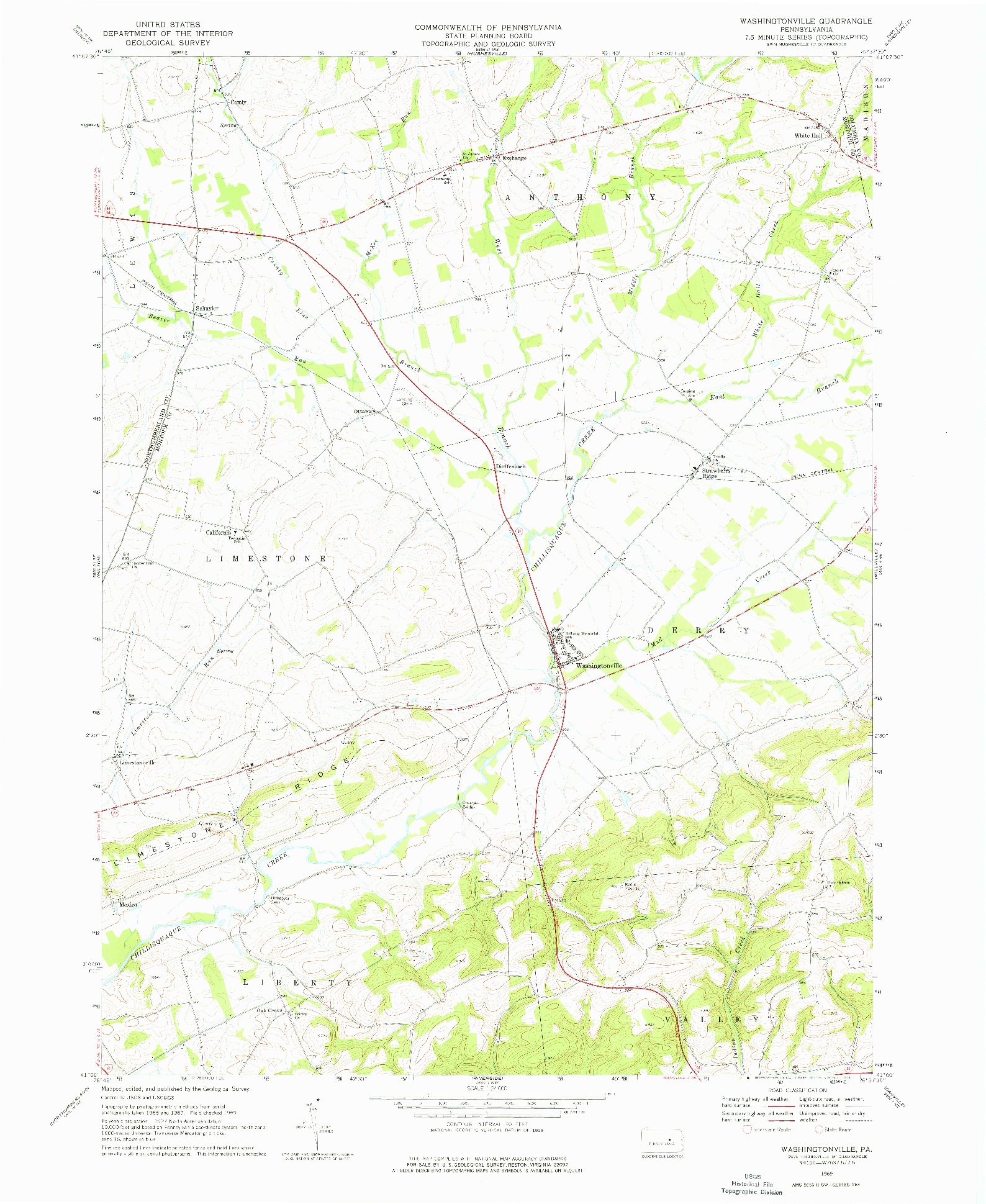 USGS 1:24000-SCALE QUADRANGLE FOR WASHINGTONVILLE, PA 1969