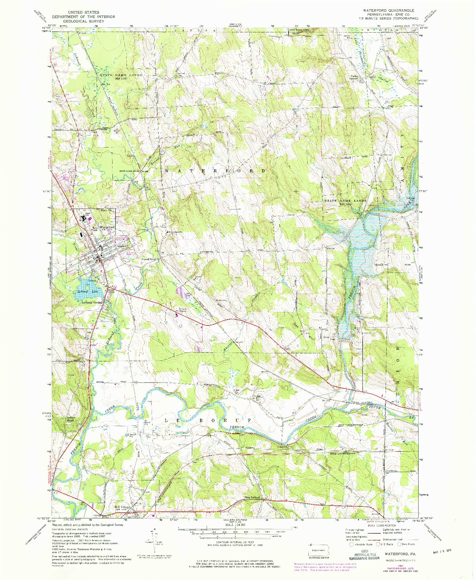 USGS 1:24000-SCALE QUADRANGLE FOR WATERFORD, PA 1967