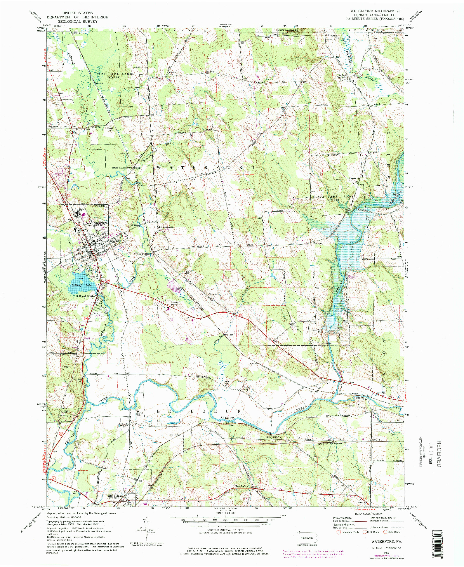 USGS 1:24000-SCALE QUADRANGLE FOR WATERFORD, PA 1967