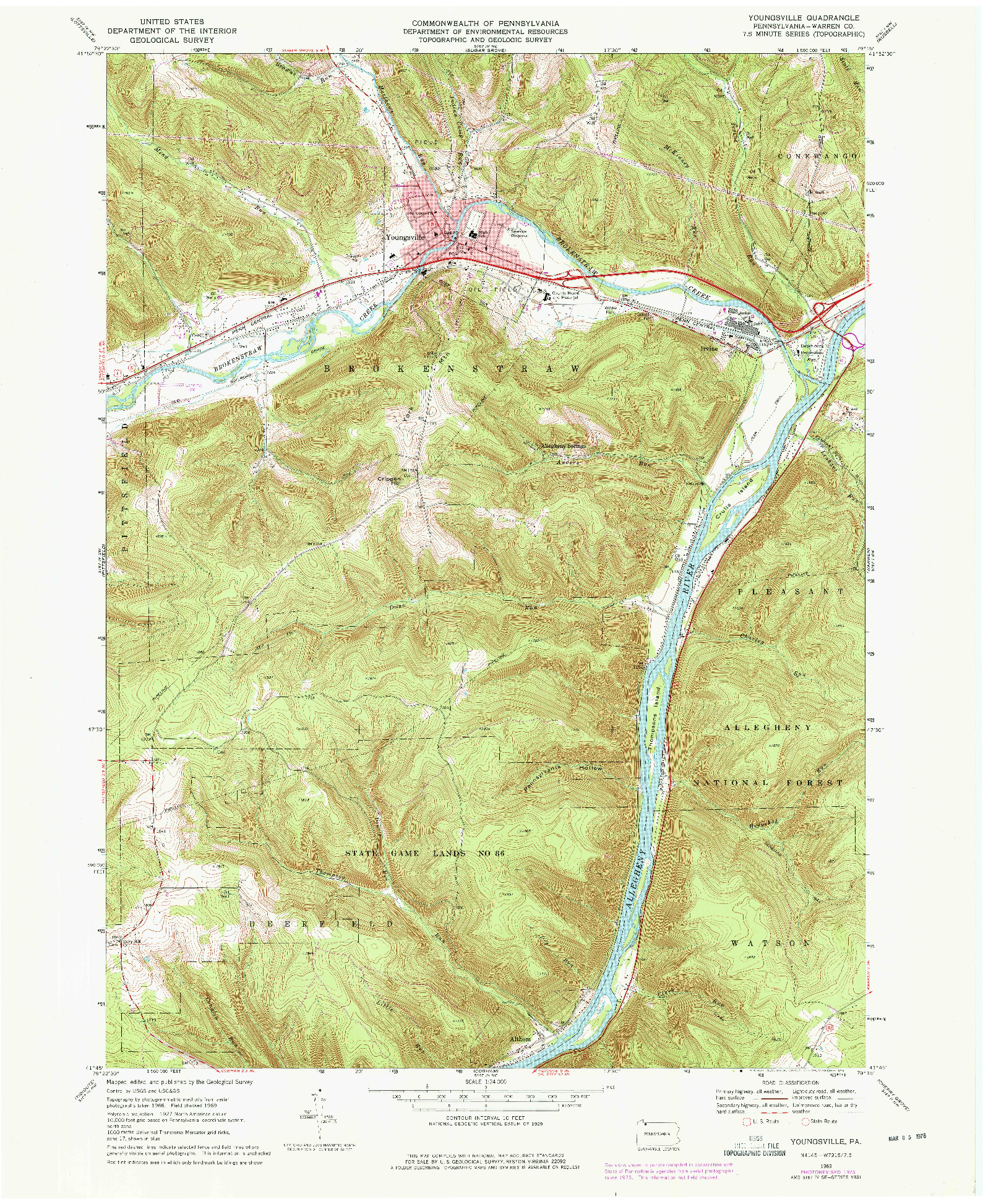 USGS 1:24000-SCALE QUADRANGLE FOR YOUNGSVILLE, PA 1969