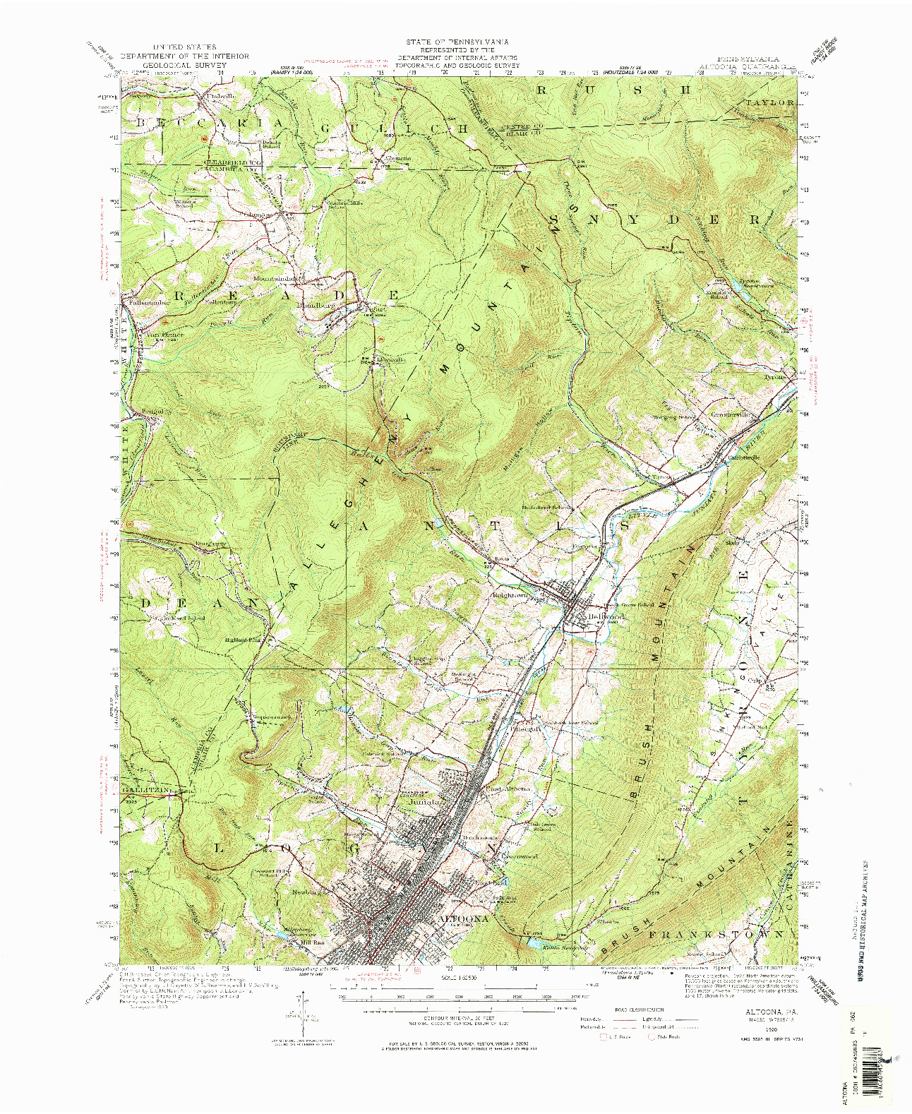 USGS 1:62500-SCALE QUADRANGLE FOR ALTOONA, PA 1920