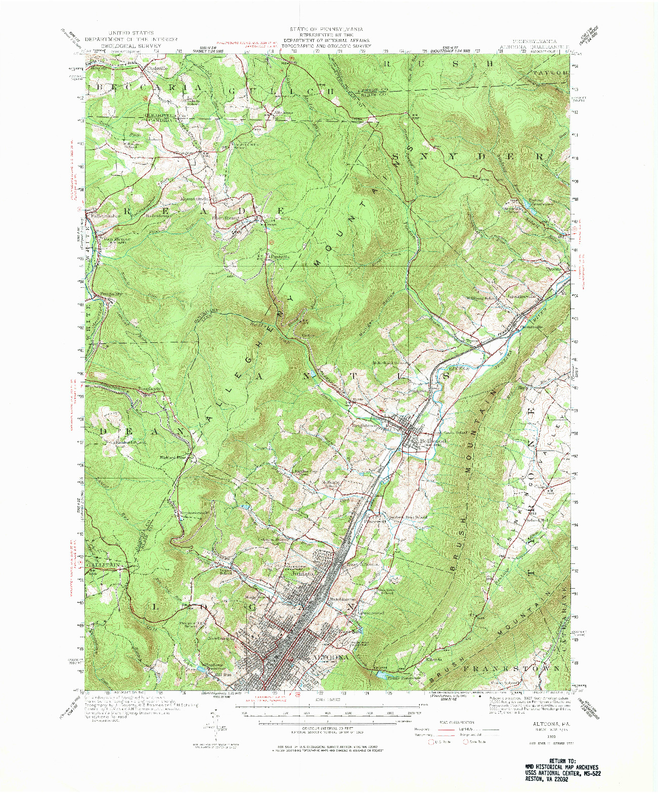 USGS 1:62500-SCALE QUADRANGLE FOR ALTOONA, PA 1920